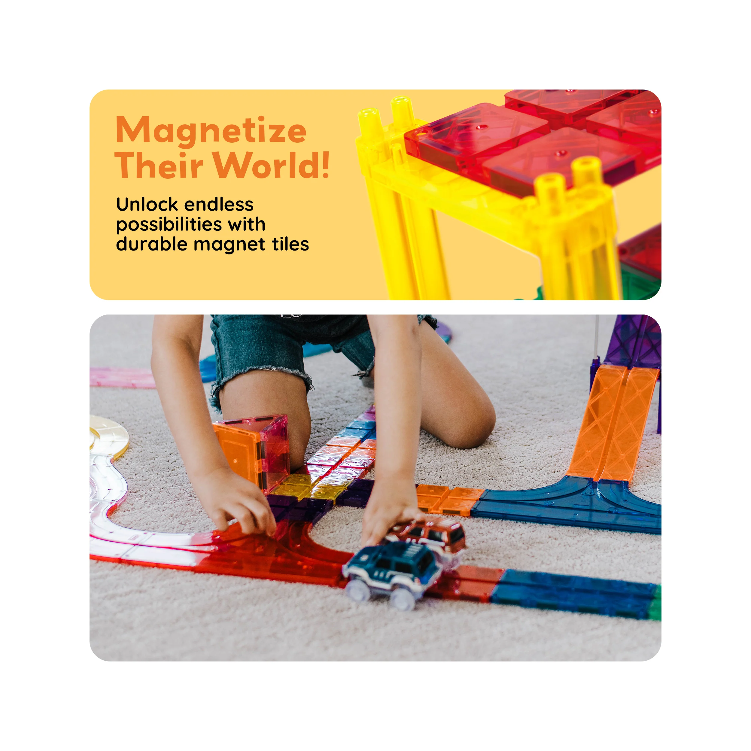 PicassoTiles Magnetic Building Block Race Track Set (50 Pieces) with LED Cars - Image 5