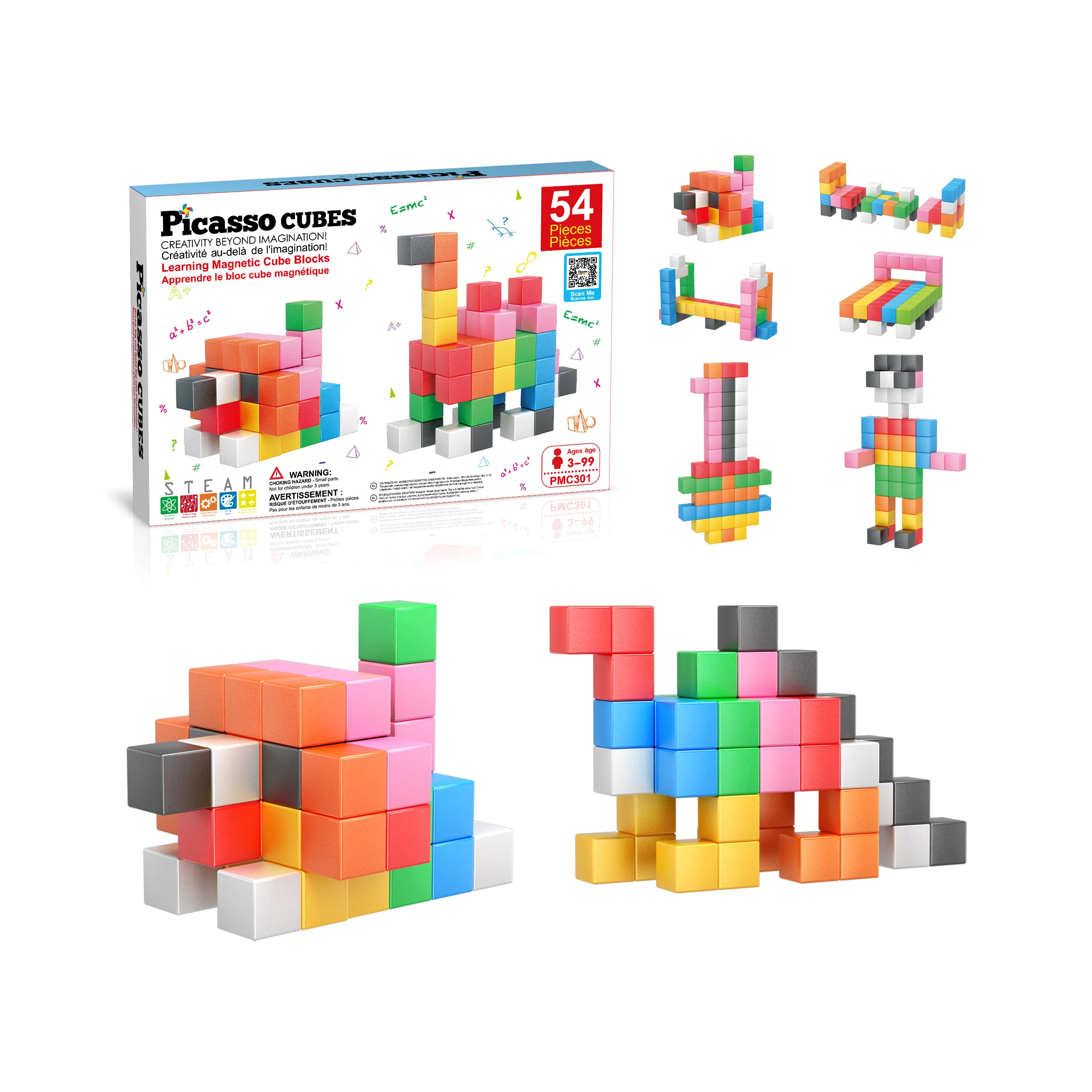 PicassoTiles Magnetic Cubes for Kids Building Set 1.2 Inch (54 Pieces)