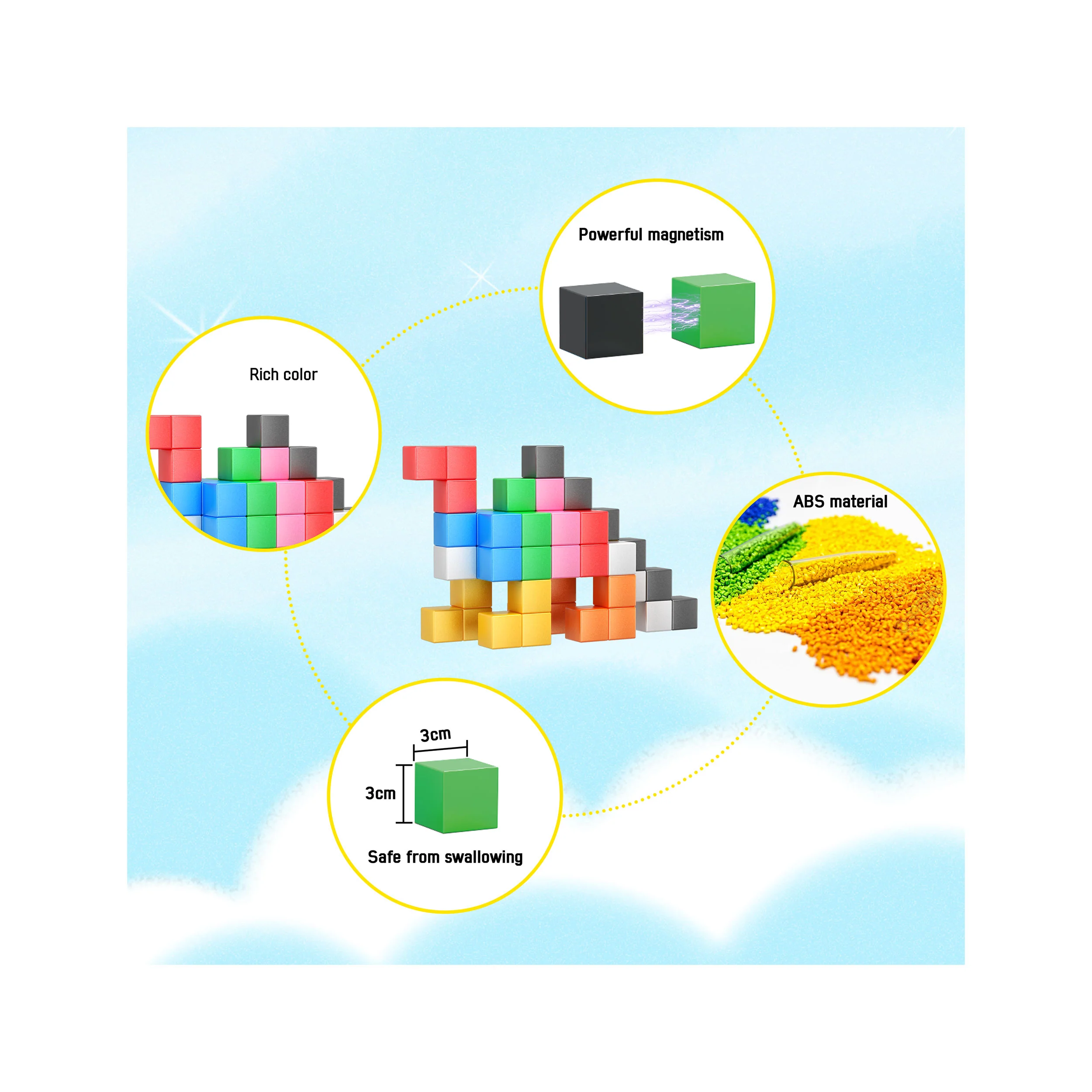 PicassoTiles Magnetic Cubes for Kids Building Set 1.2 Inch (54 Pieces) - Image 3