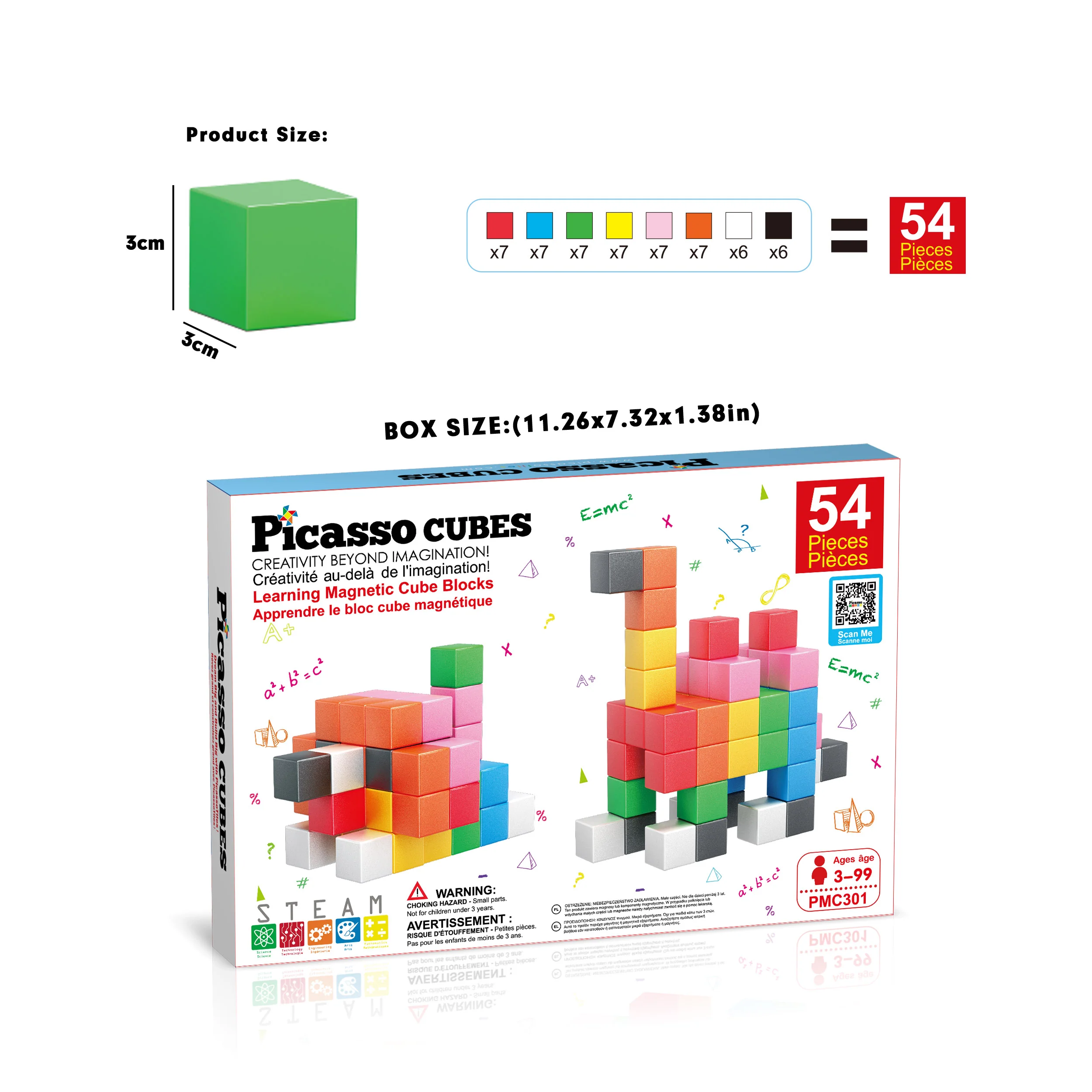 PicassoTiles Magnetic Cubes for Kids Building Set 1.2 Inch (54 Pieces) - Image 5