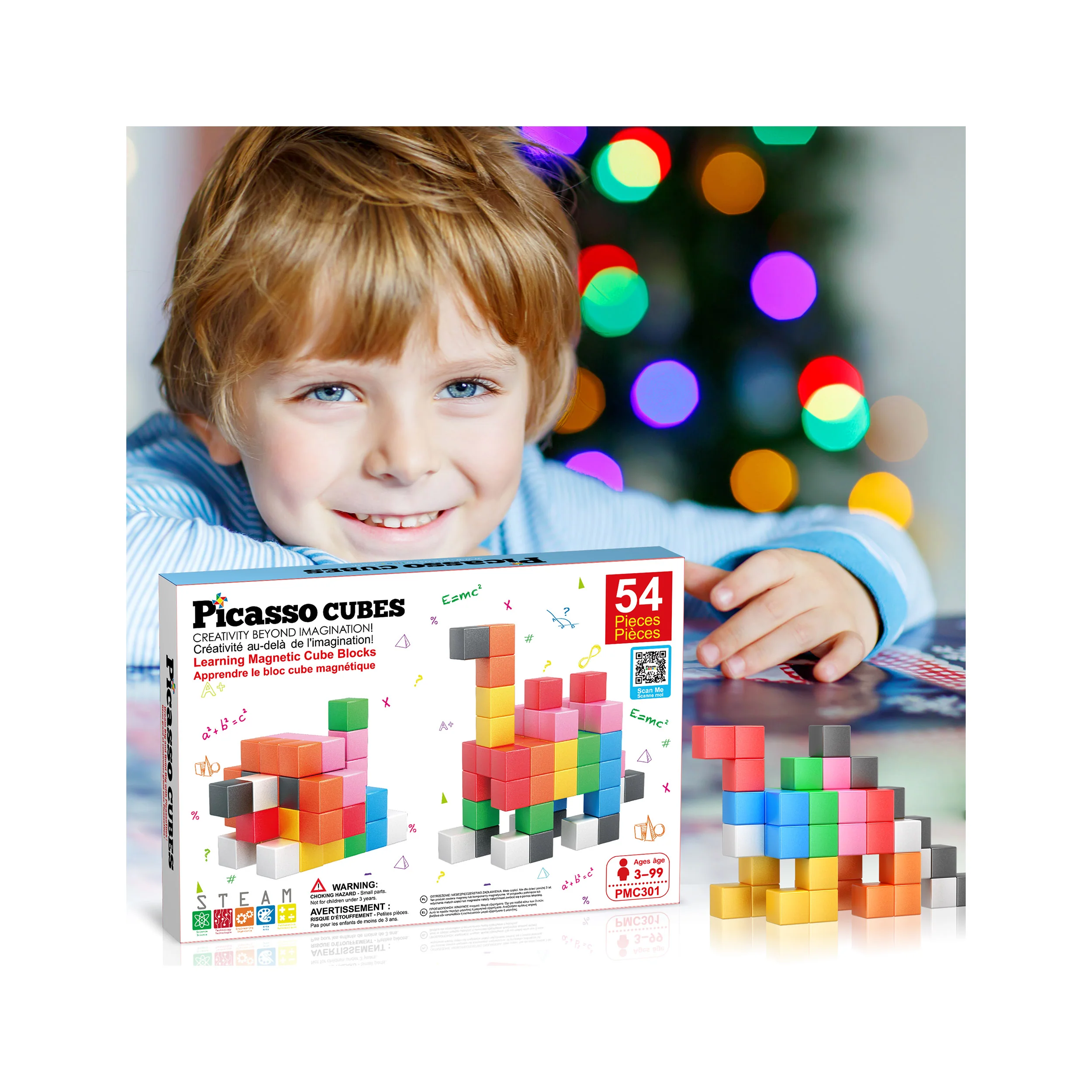 PicassoTiles Magnetic Cubes for Kids Building Set 1.2 Inch (54 Pieces) - Image 6