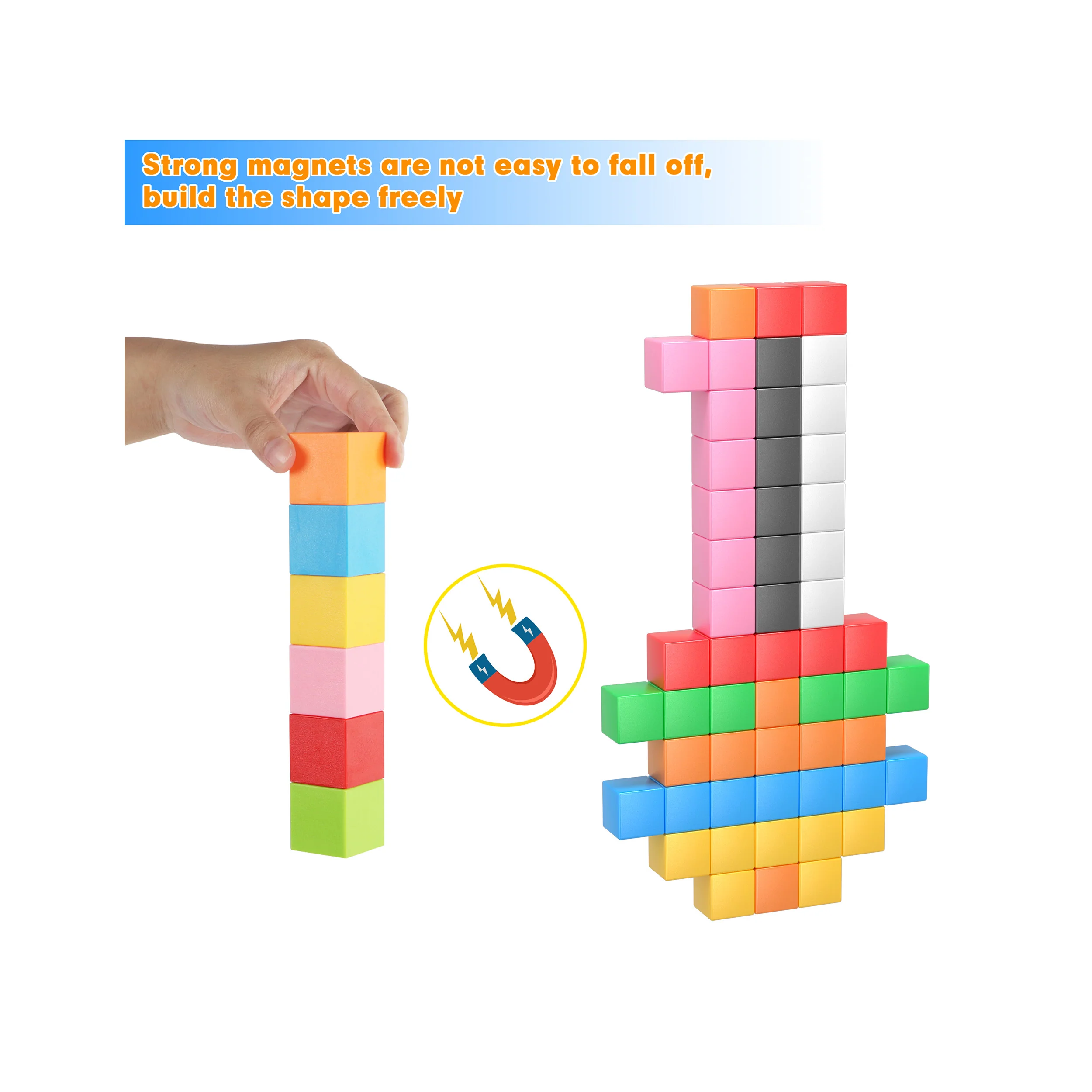 PicassoTiles Magnetic Cubes for Kids Building Set 1.2 Inch (54 Pieces) - Image 7