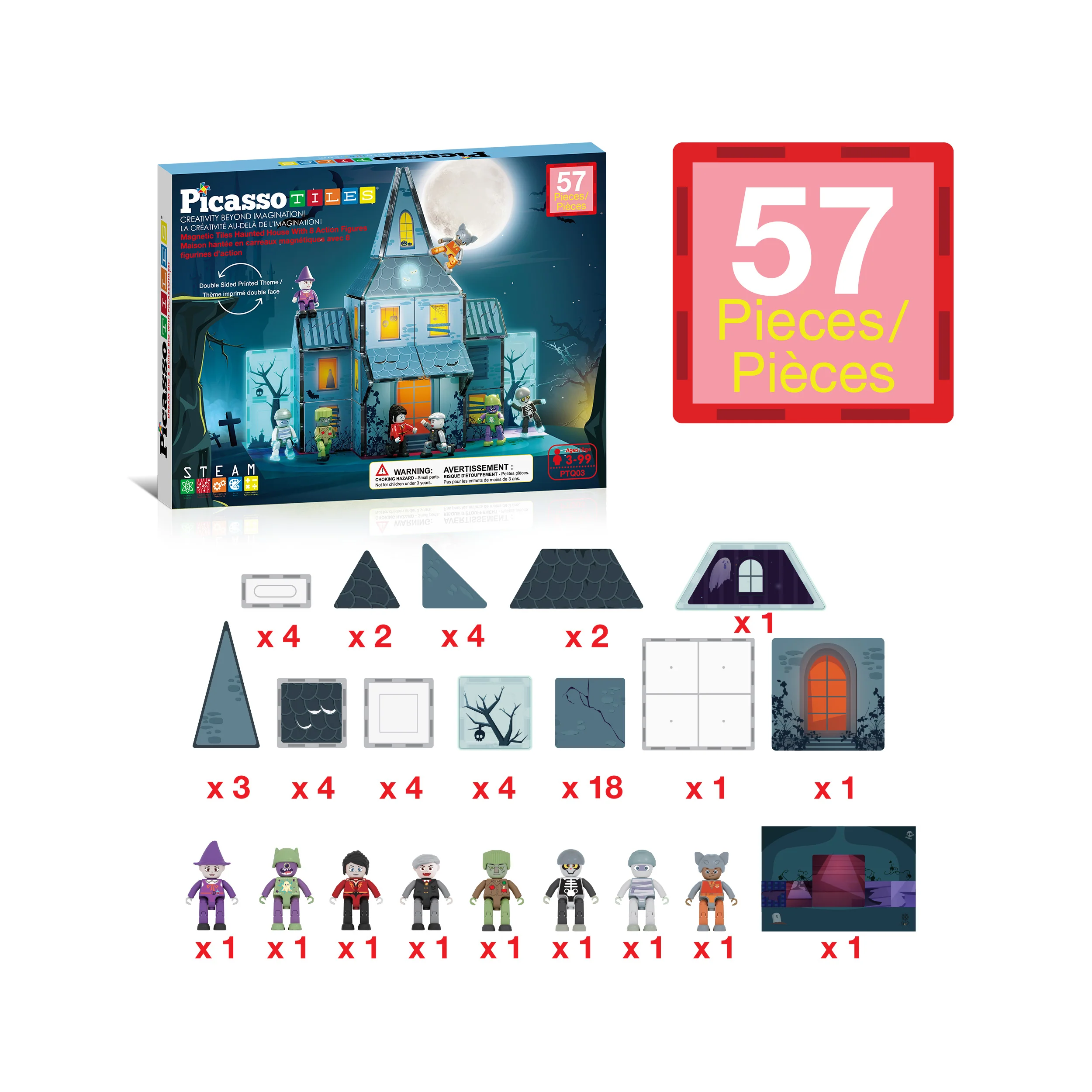PicassoTiles Magnetic Tile Haunted House Halloween Set - Image 3