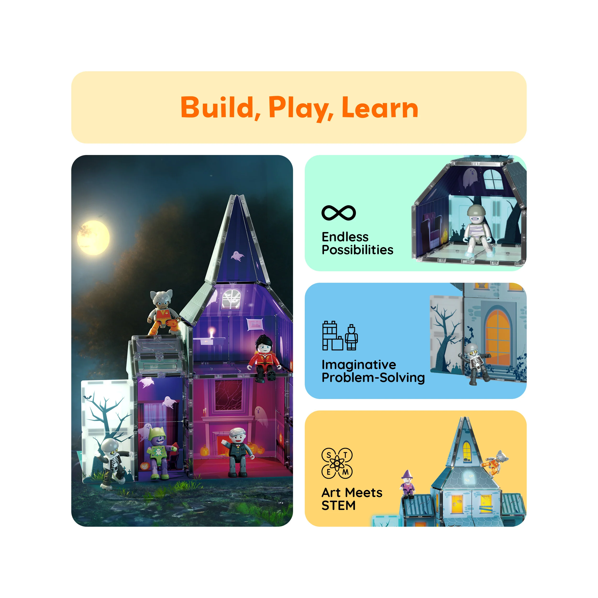 PicassoTiles Magnetic Tile Haunted House Halloween Set - Image 4