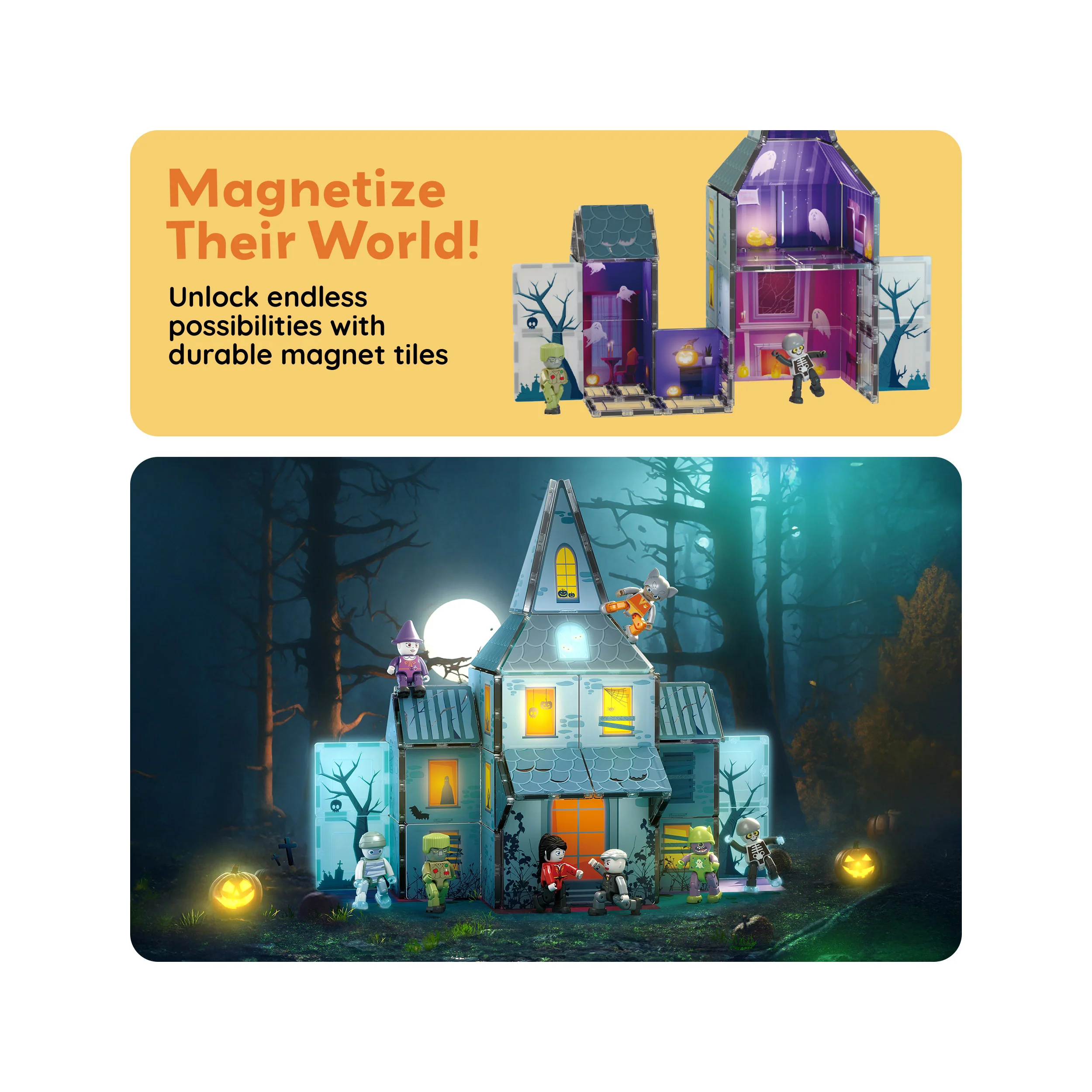 PicassoTiles Magnetic Tile Haunted House Halloween Set - Image 7