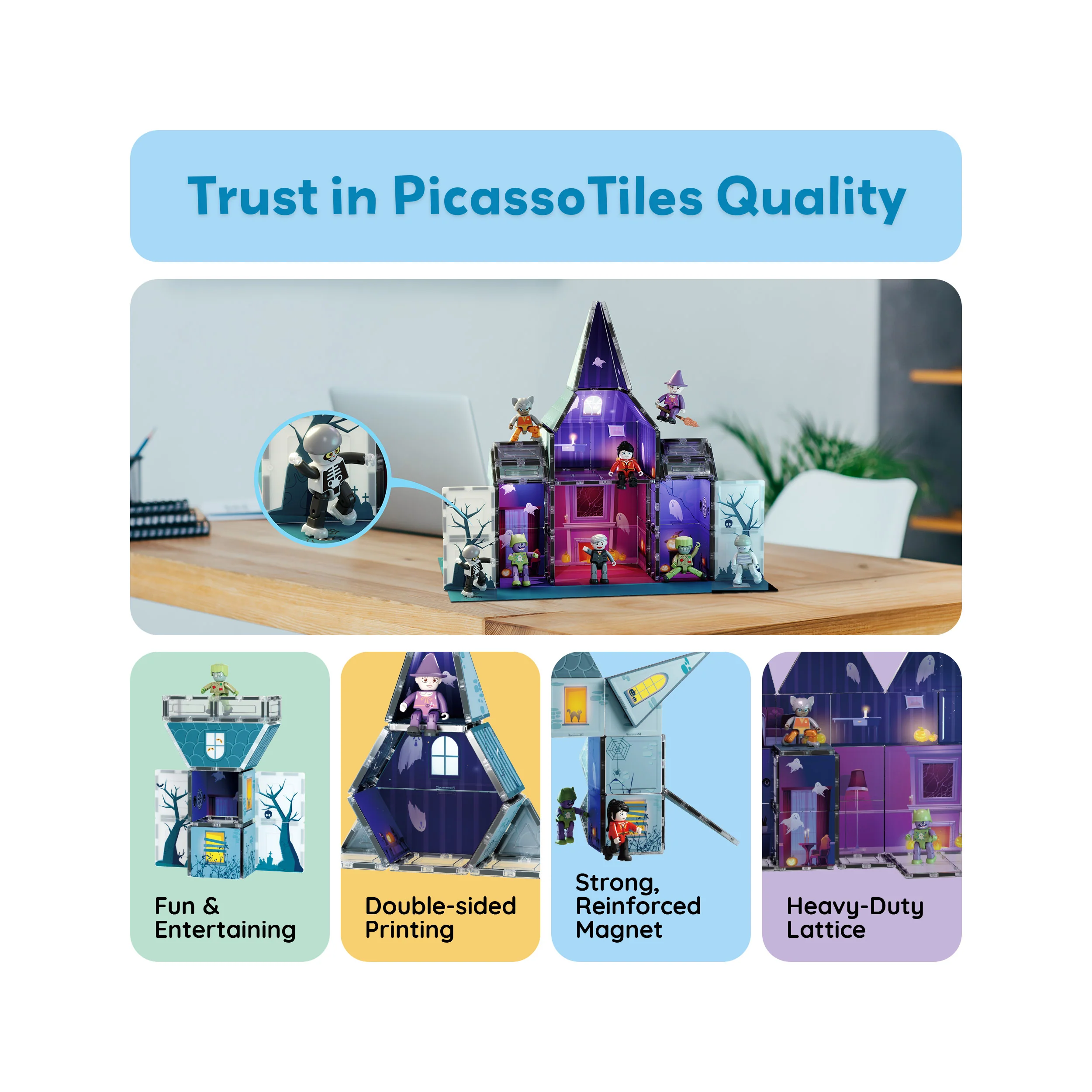 PicassoTiles Magnetic Tile Haunted House Halloween Set - Image 8