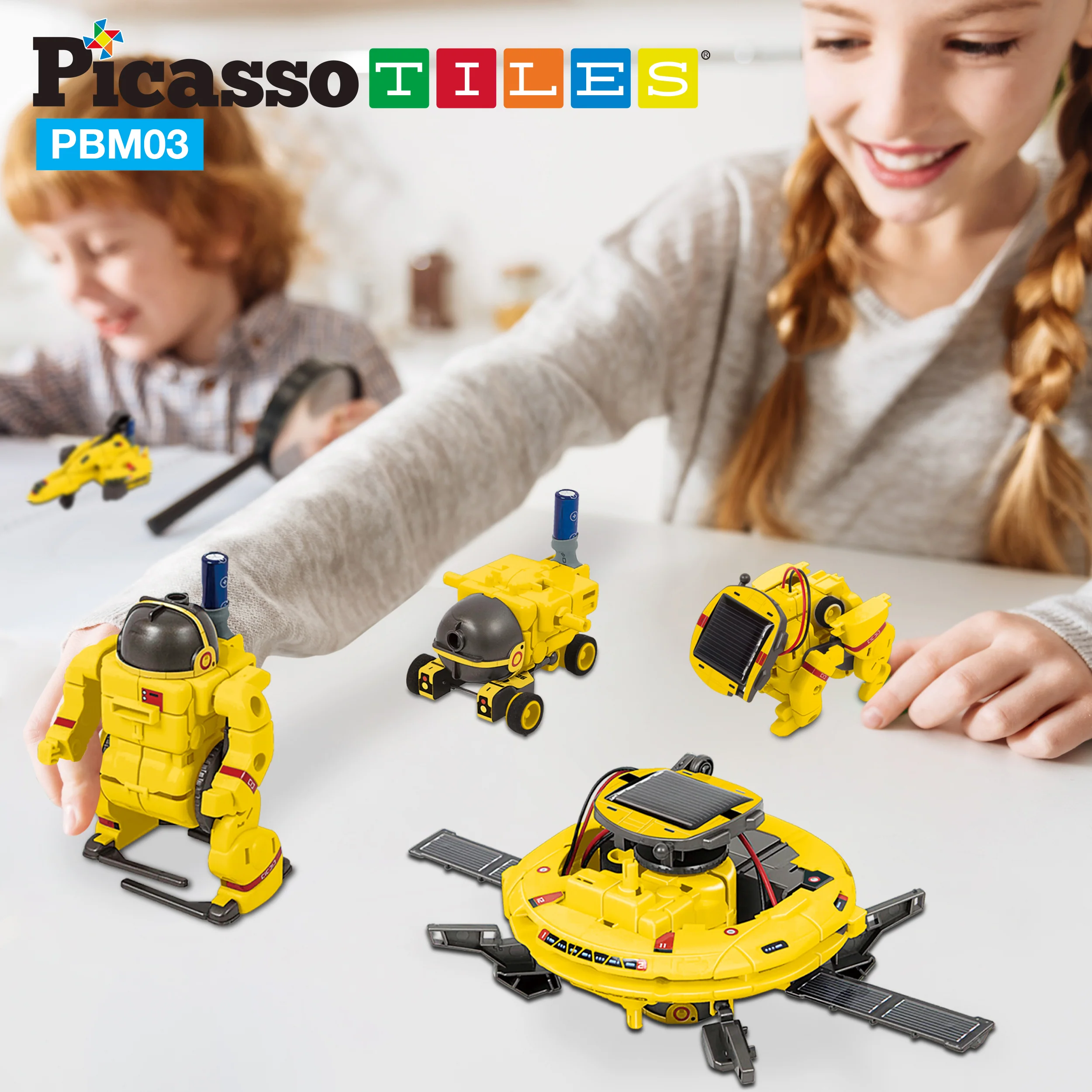 PicassoTiles 6-in-1 STEM Kids Solar Powered UFO Robot Science Kit - Image 2