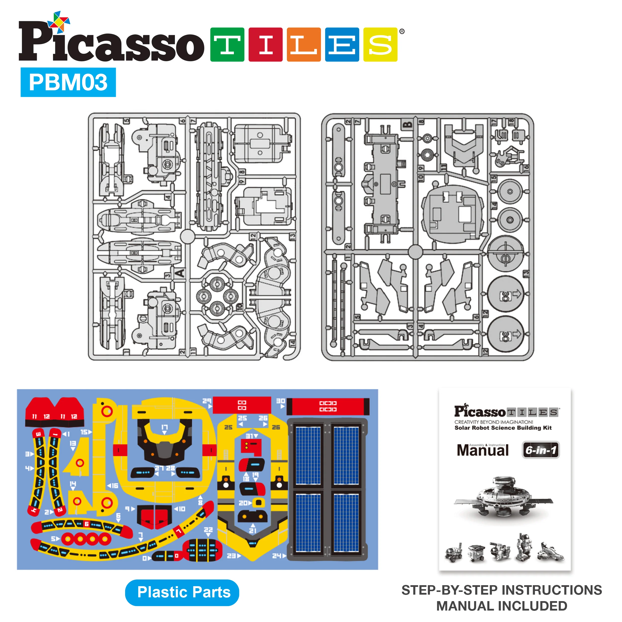 PicassoTiles 6-in-1 STEM Kids Solar Powered UFO Robot Science Kit - Image 8