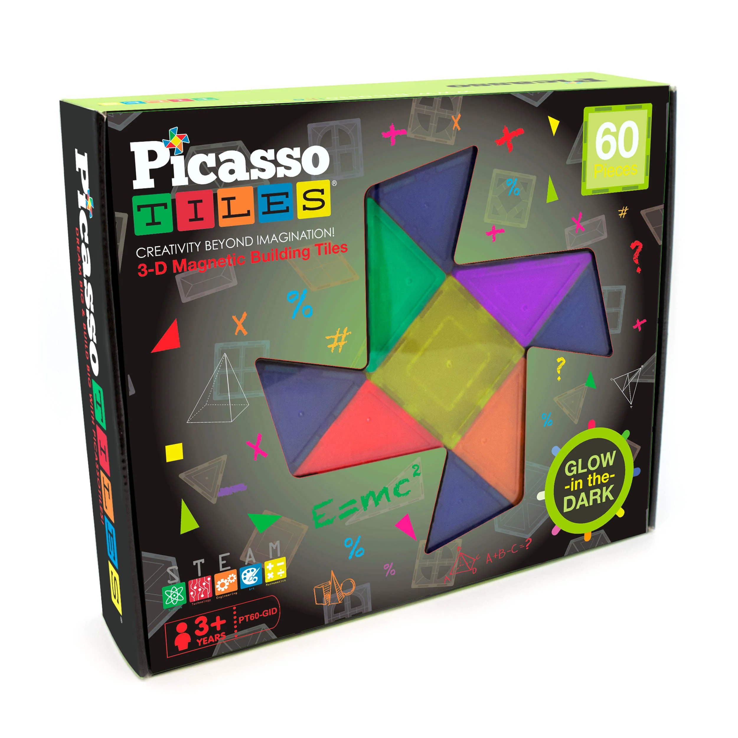 PicassoTiles Glow in the Dark Magnetic Tiles Set (60 Pieces) - Image 8