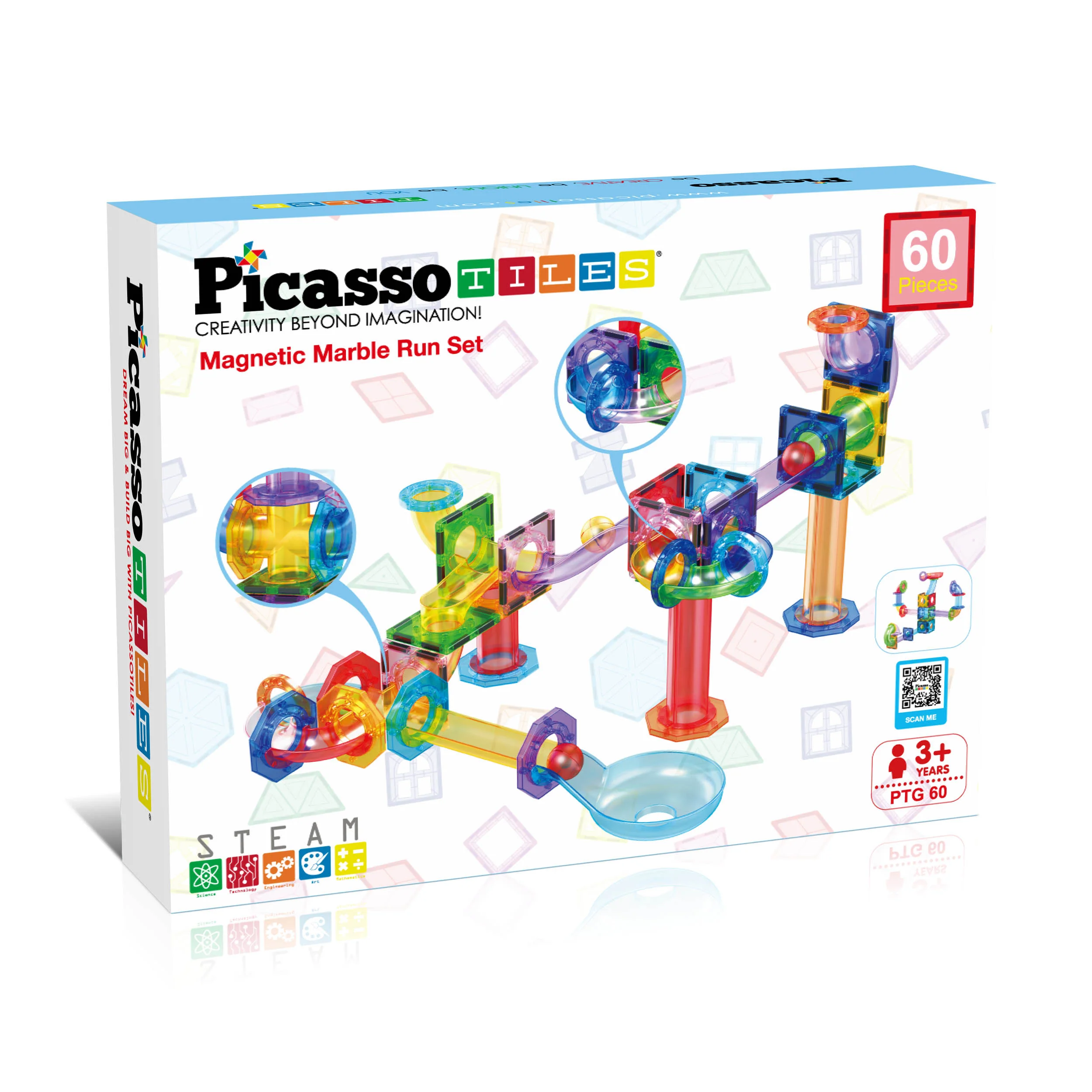 PicassoTiles 60pc Marble Run Building Block Connecting Set - Image 7