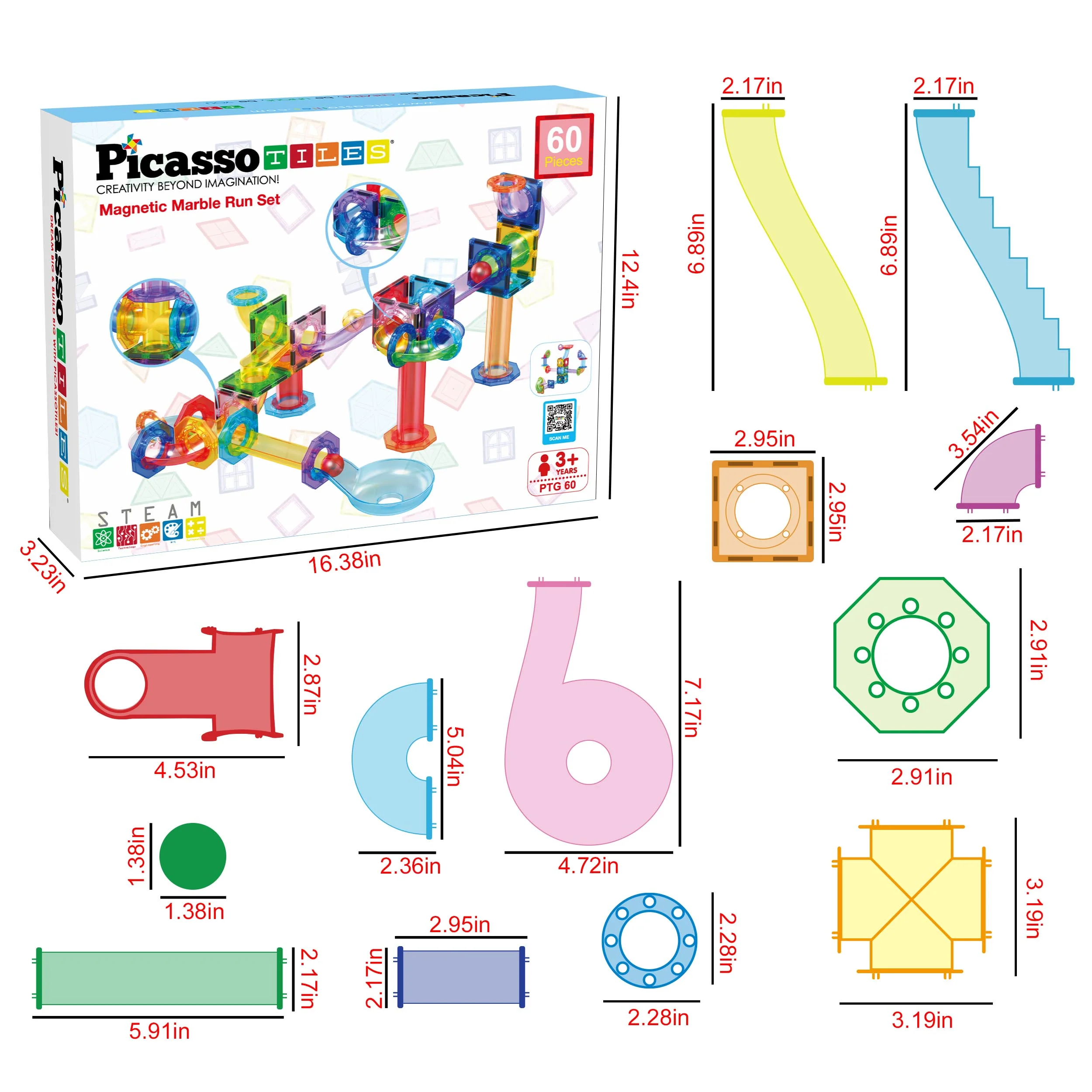 PicassoTiles 60pc Marble Run Building Block Connecting Set - Image 8