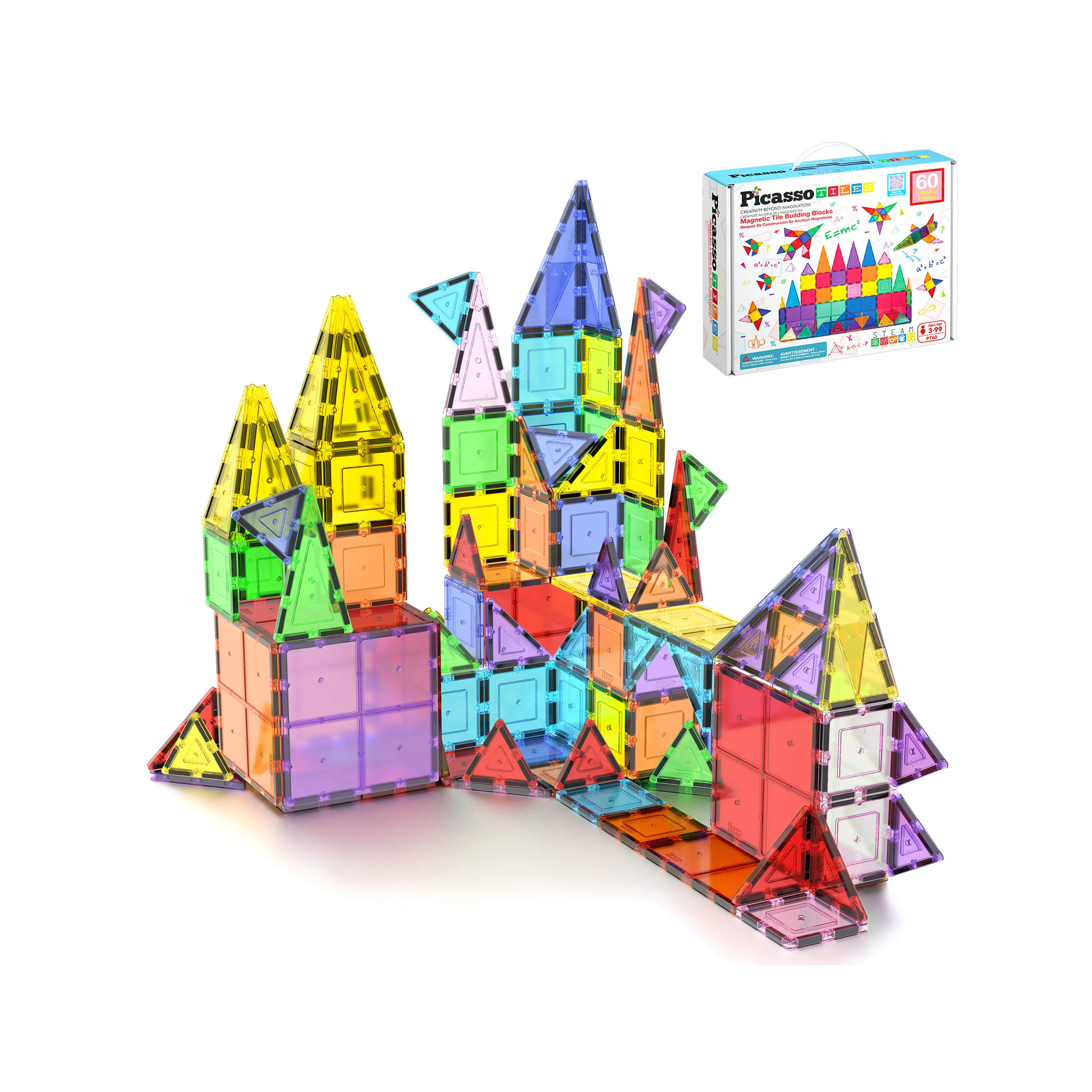 PicassoTiles Magnetic Tile Set Classic Playset (60 Pcs)