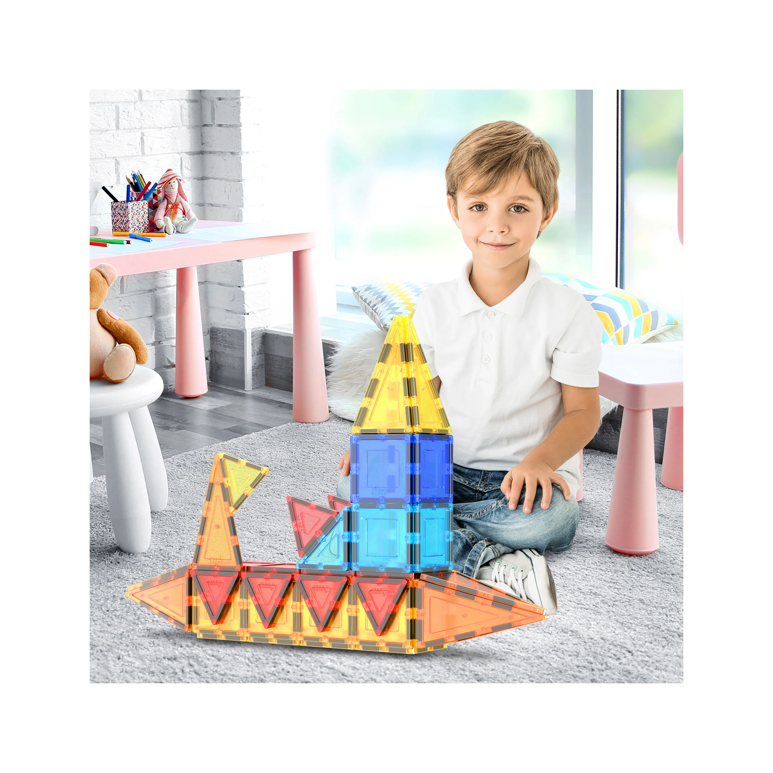 PicassoTiles Magnetic Tile Set Classic Playset (60 Pcs) - Image 2