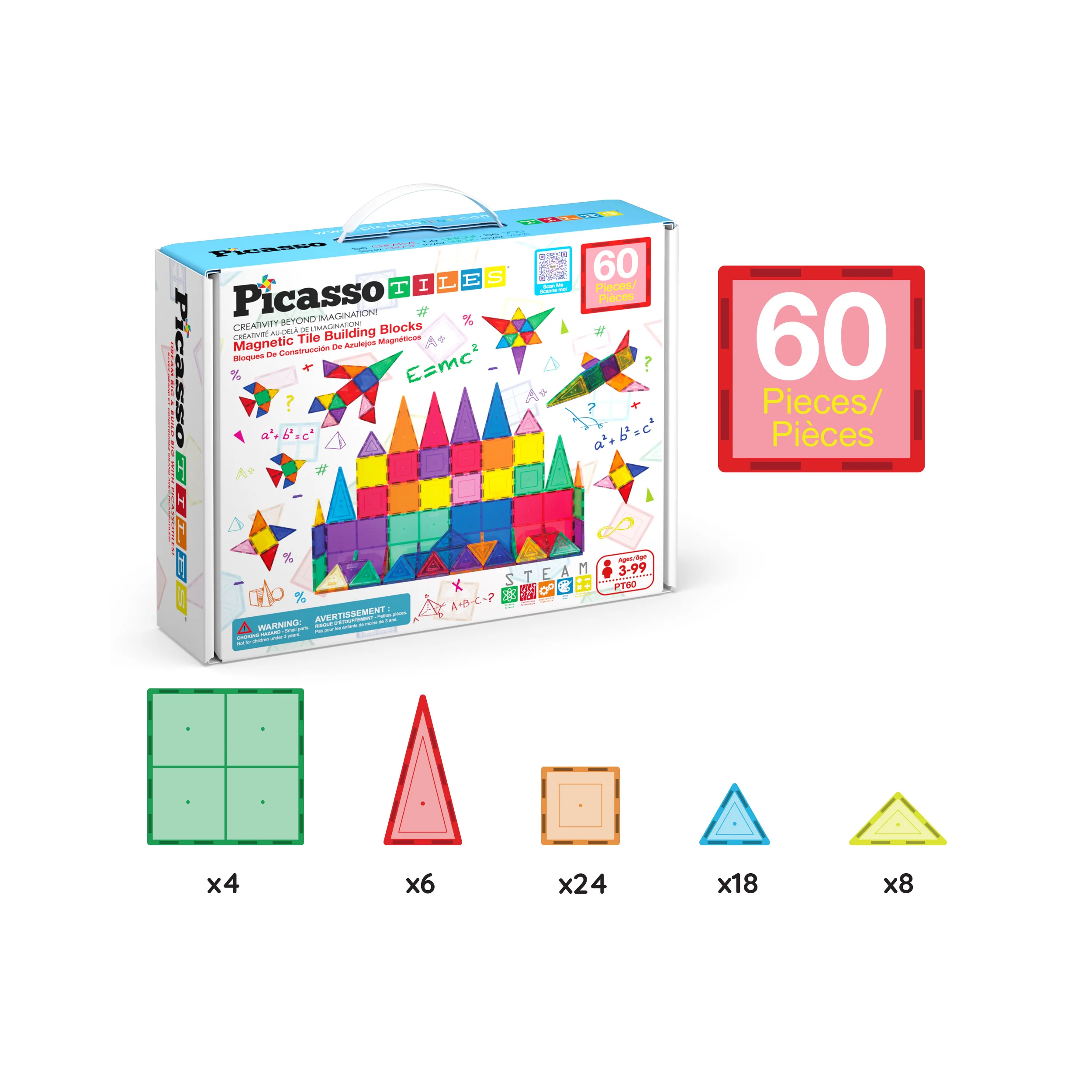 PicassoTiles Magnetic Tile Set Classic Playset (60 Pcs) - Image 3