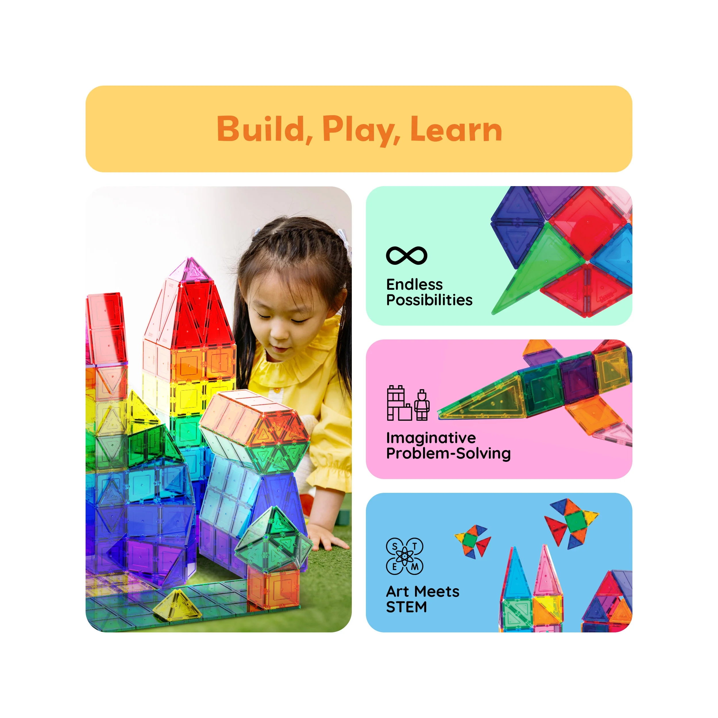 PicassoTiles Magnetic Tile Set Classic Playset (60 Pcs) - Image 4