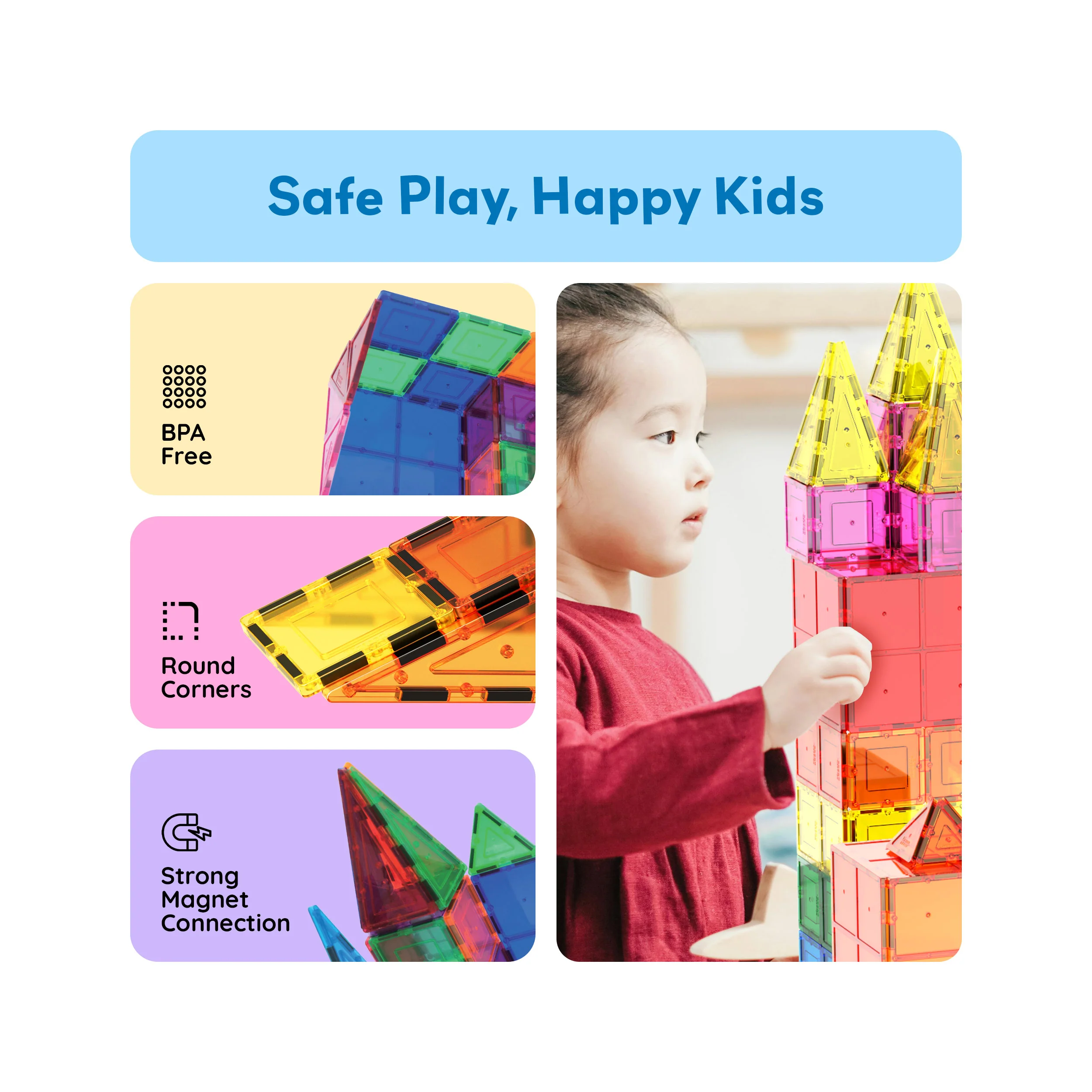 PicassoTiles Magnetic Tile Set Classic Playset (60 Pcs) - Image 6