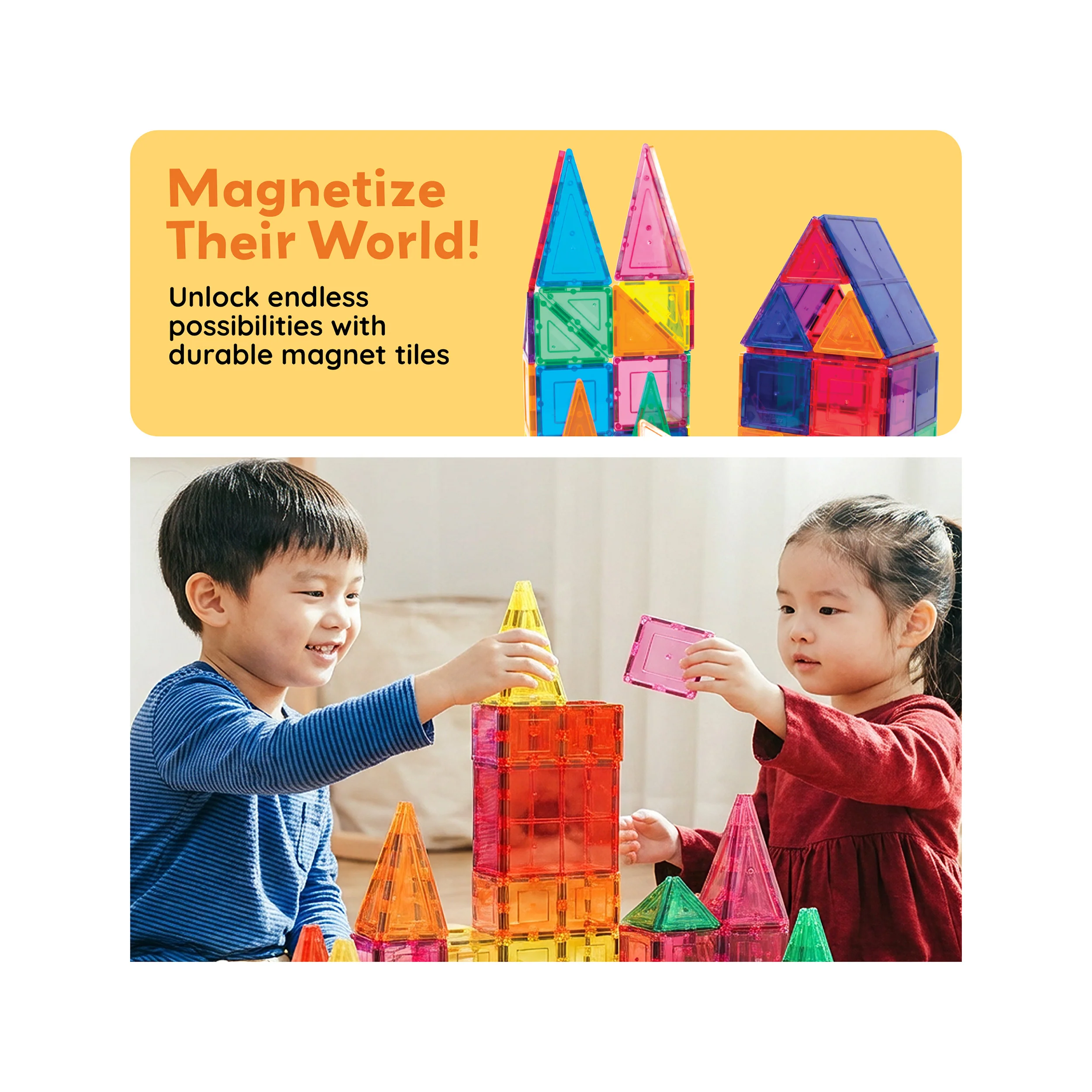 PicassoTiles Magnetic Tile Set Classic Playset (60 Pcs) - Image 7