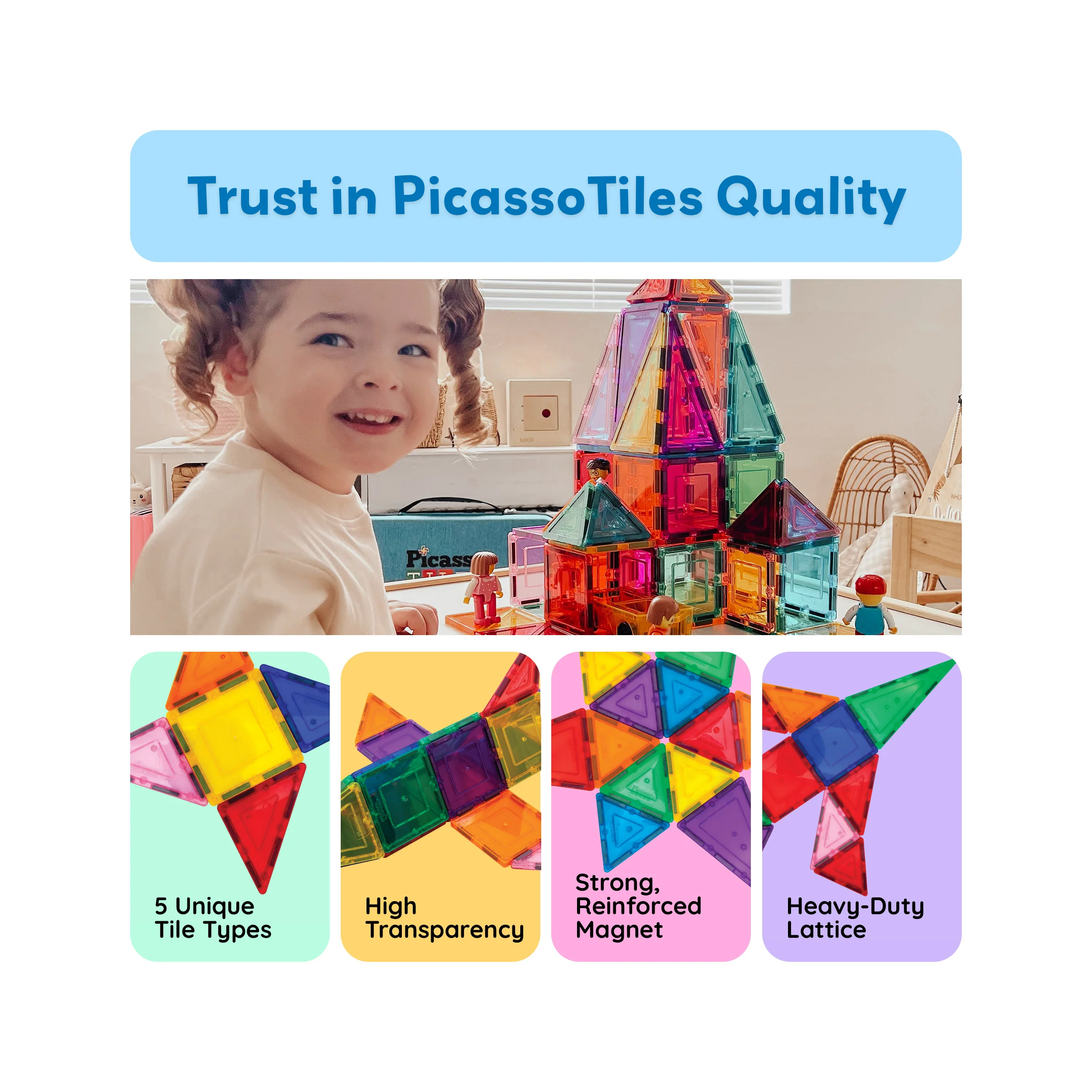 PicassoTiles Magnetic Tile Set Classic Playset (60 Pcs) - Image 8