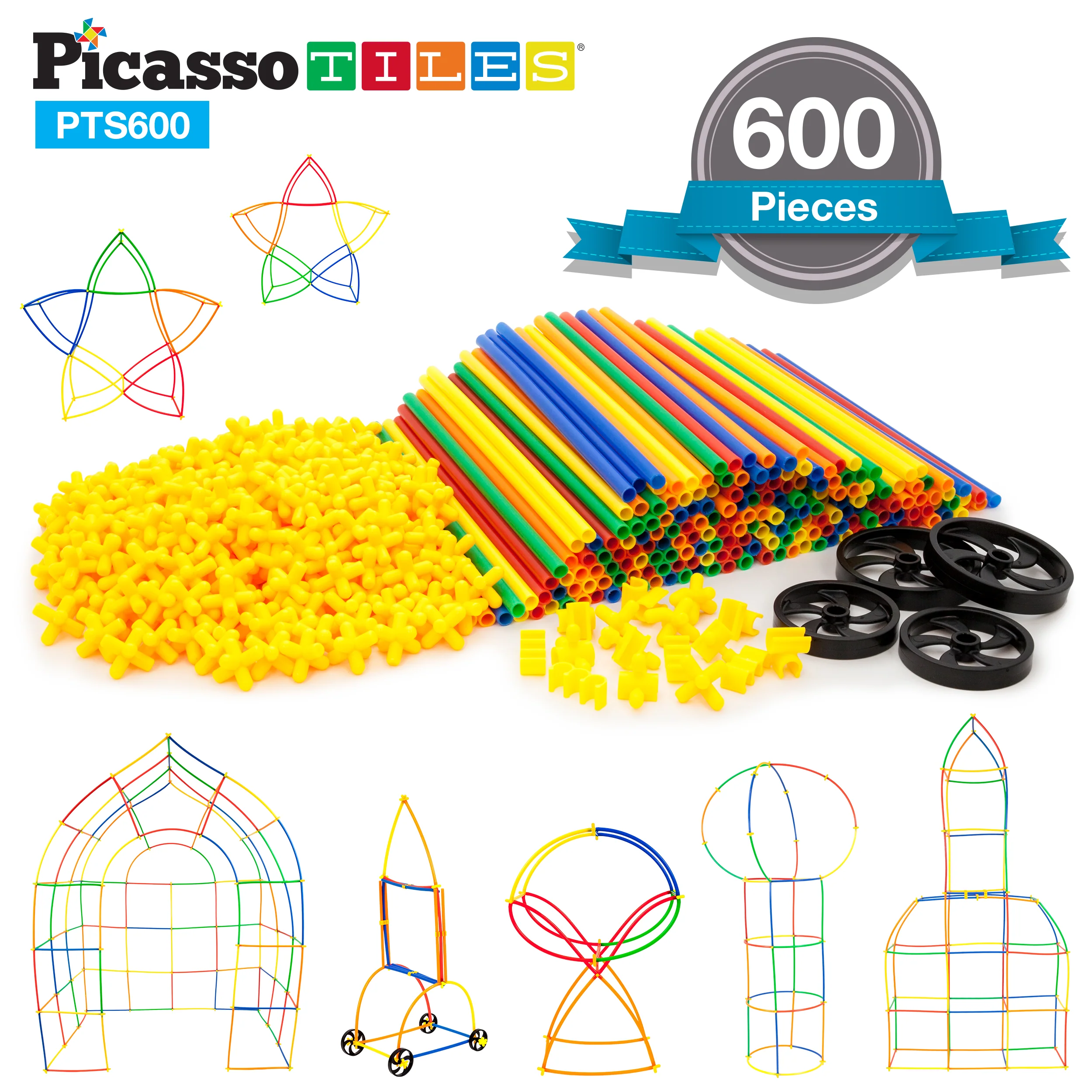 PicassoTiles 600pc Straw Building Set PTS600 - Image 10