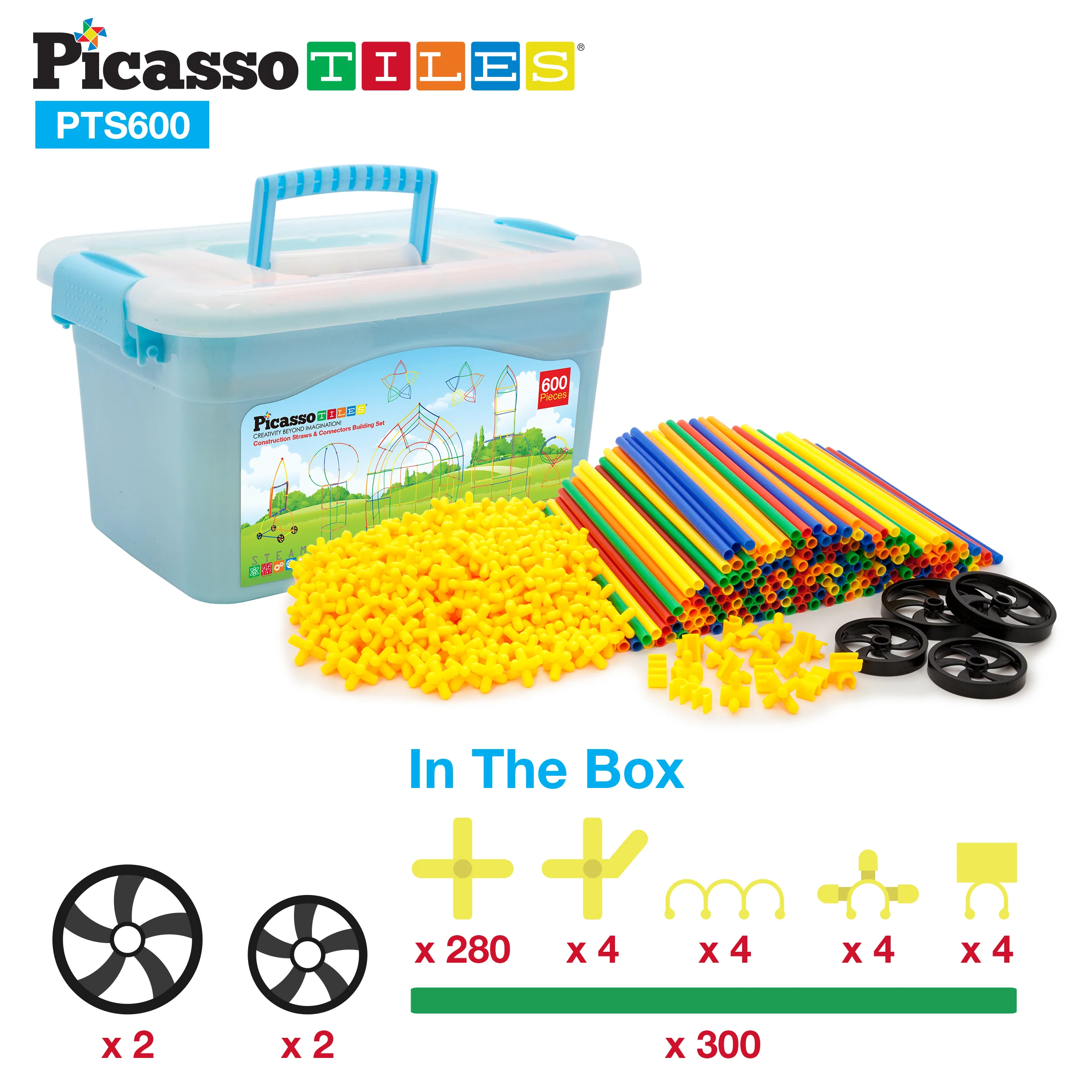 PicassoTiles 600pc Straw Building Set PTS600 - Image 12
