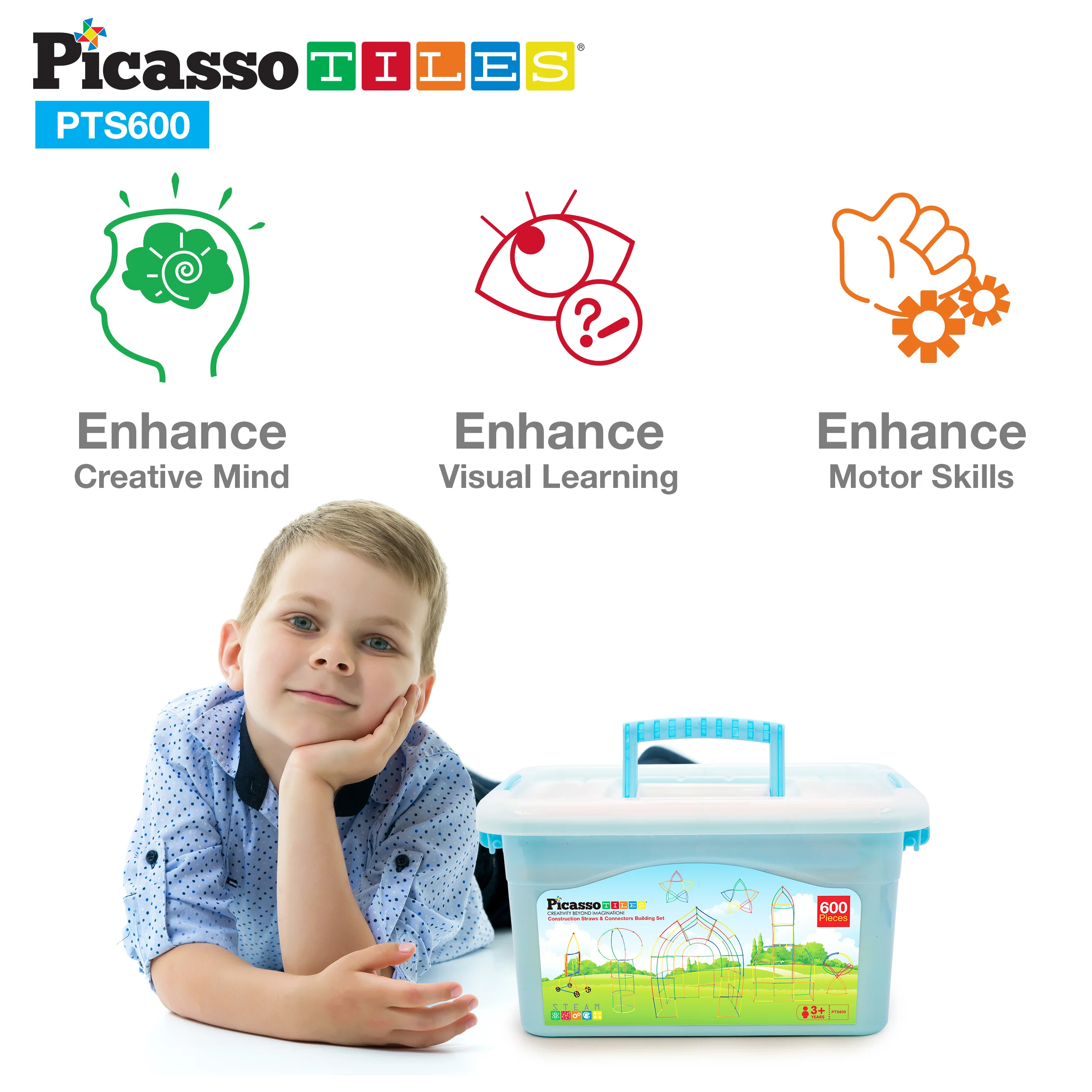 PicassoTiles 600pc Straw Building Set PTS600 - Image 9