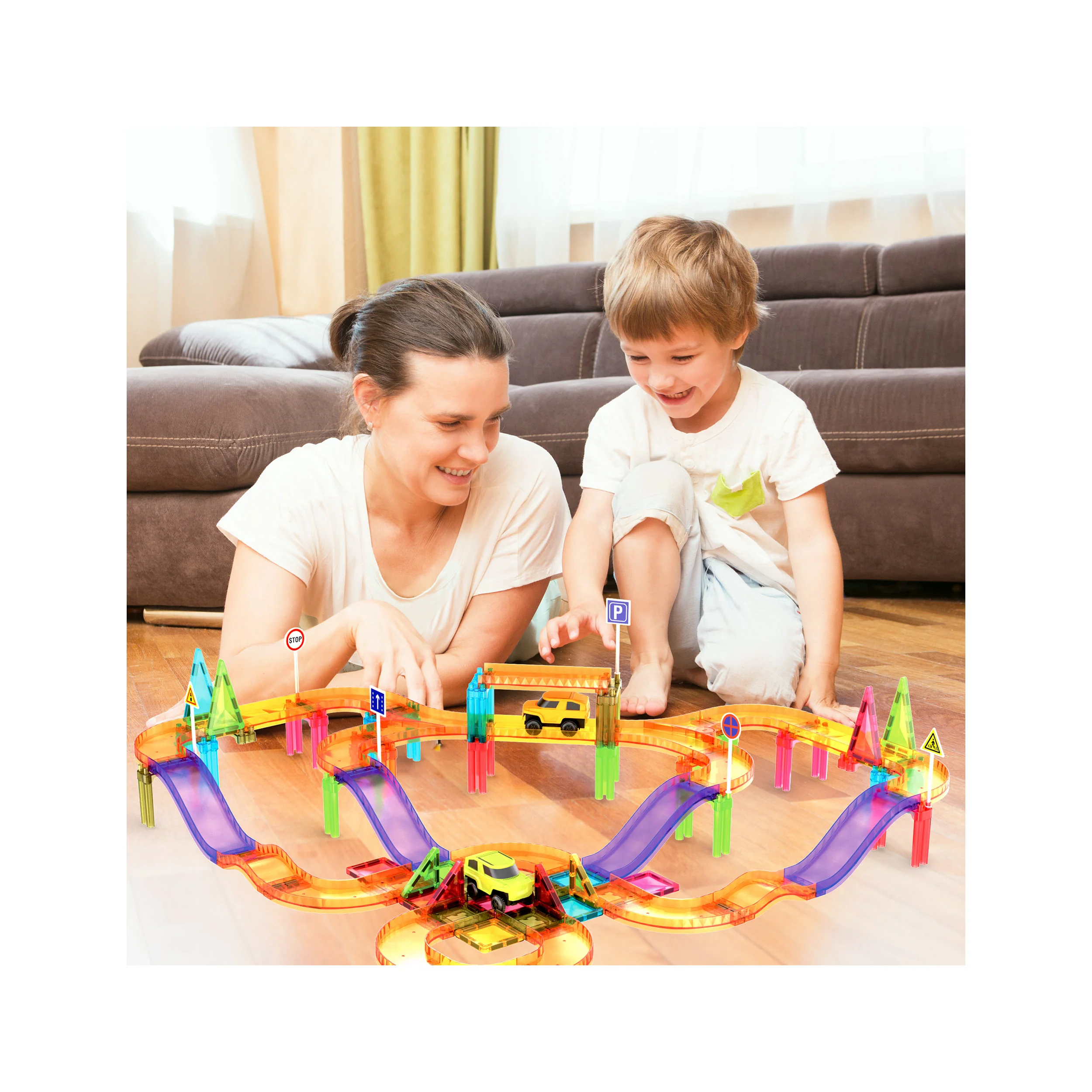 PicassoTiles 60pc Mini Magnetic Tile Race Track Set - Image 2
