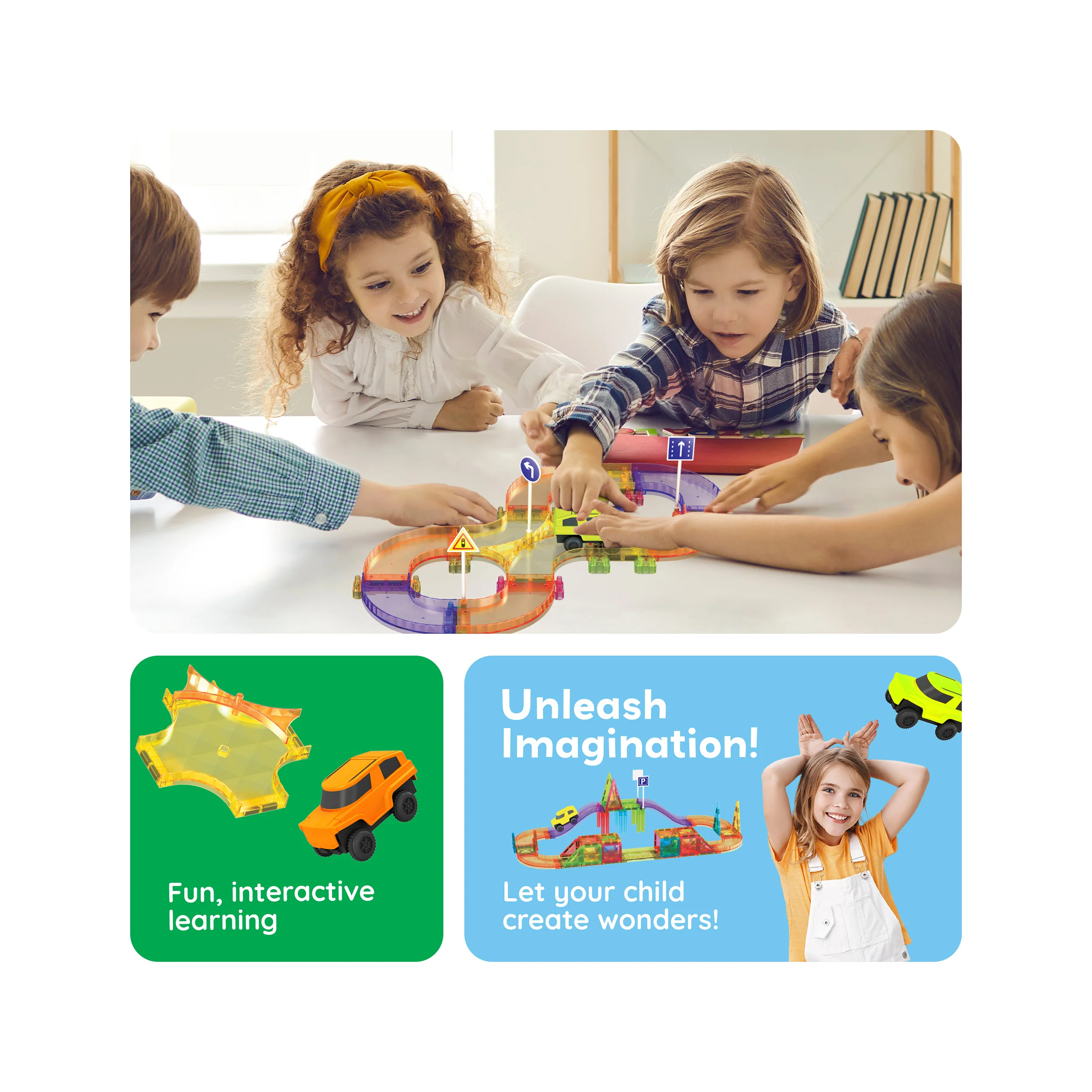 PicassoTiles 60pc Mini Magnetic Tile Race Track Set - Image 5
