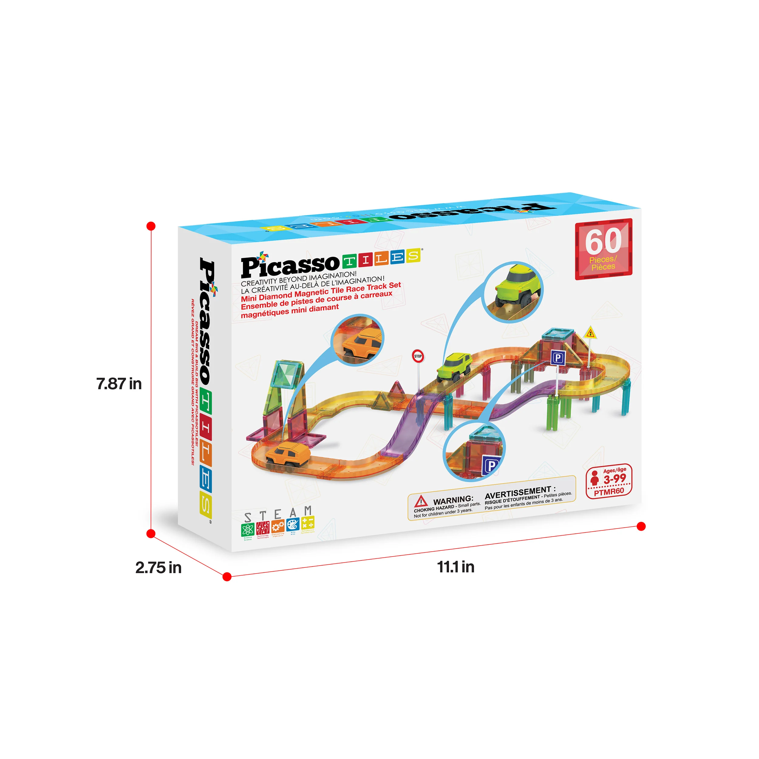PicassoTiles 60pc Mini Magnetic Tile Race Track Set - Image 9