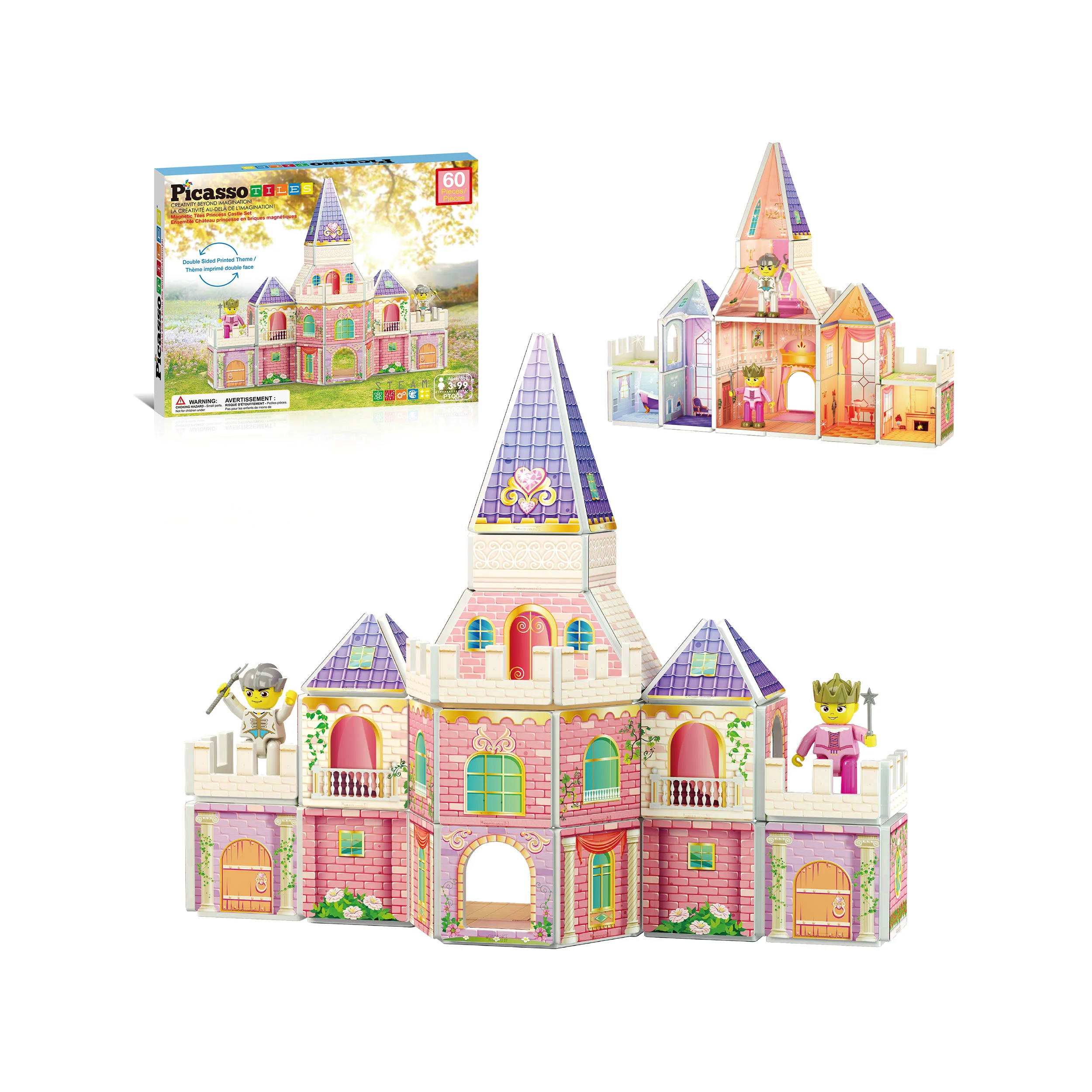 PicassoTiles 60pc Magnetic Tile Princess Castle Set