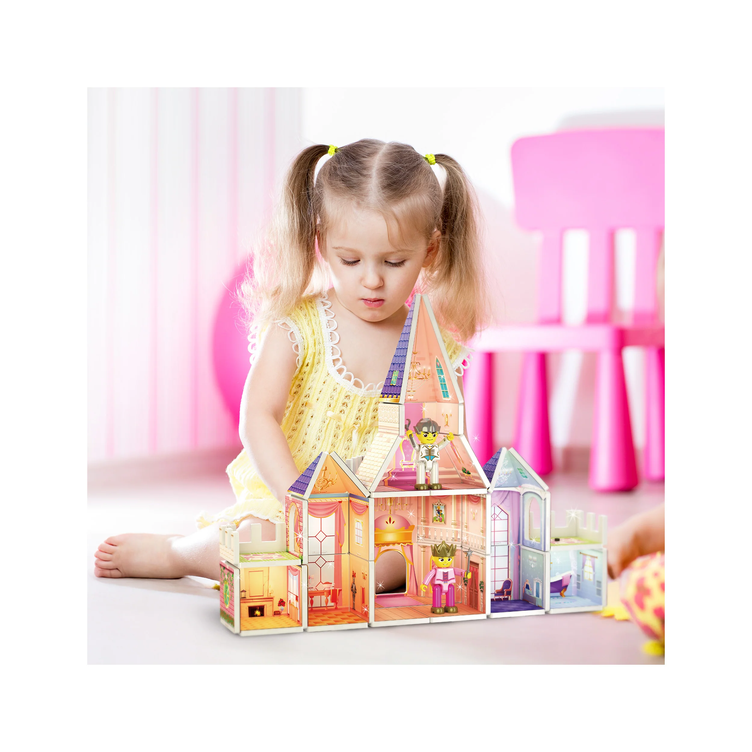 PicassoTiles 60pc Magnetic Tile Princess Castle Set - Image 2