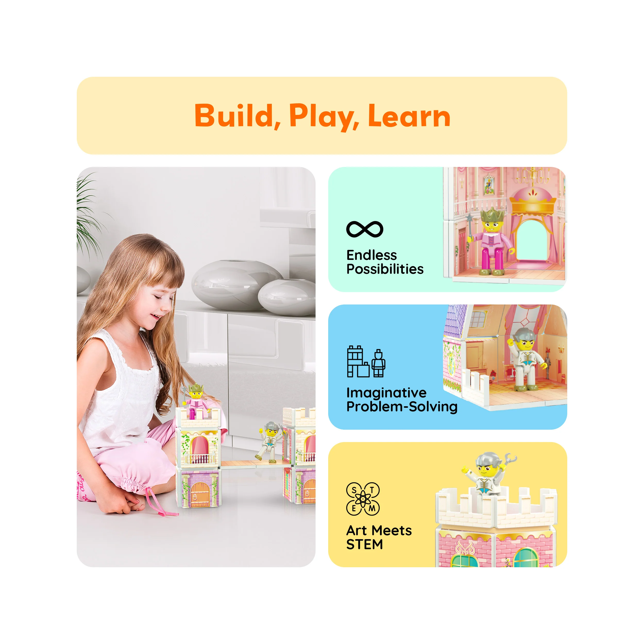 PicassoTiles 60pc Magnetic Tile Princess Castle Set - Image 4