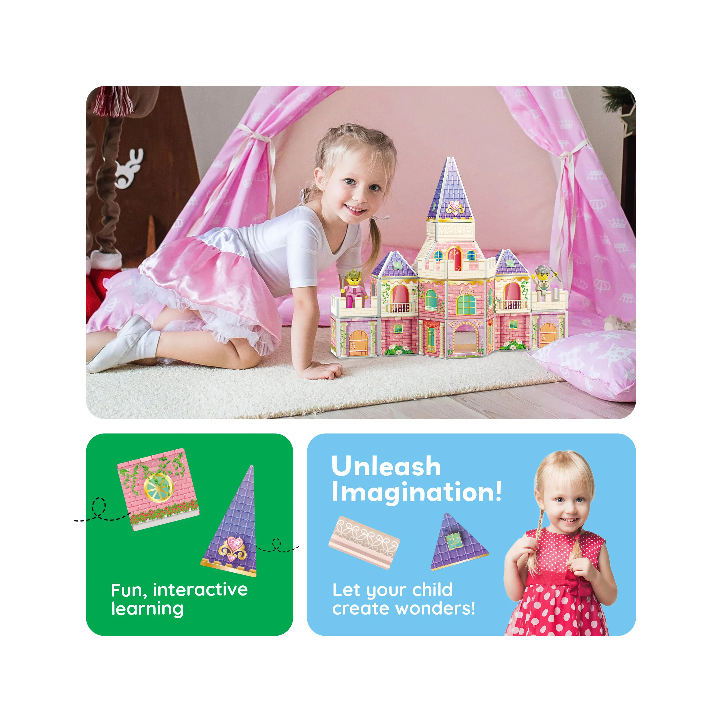 PicassoTiles 60pc Magnetic Tile Princess Castle Set - Image 5