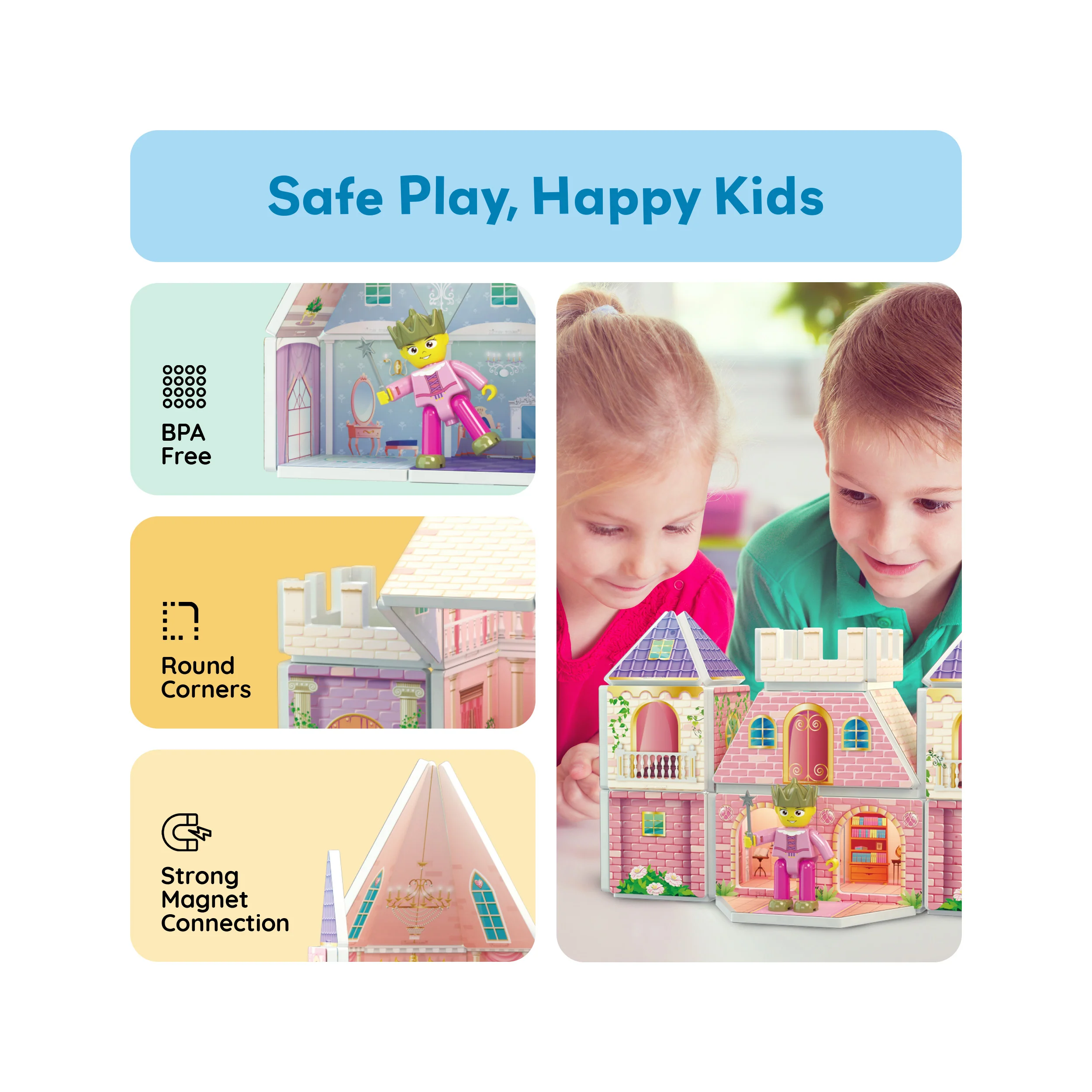 PicassoTiles 60pc Magnetic Tile Princess Castle Set - Image 6