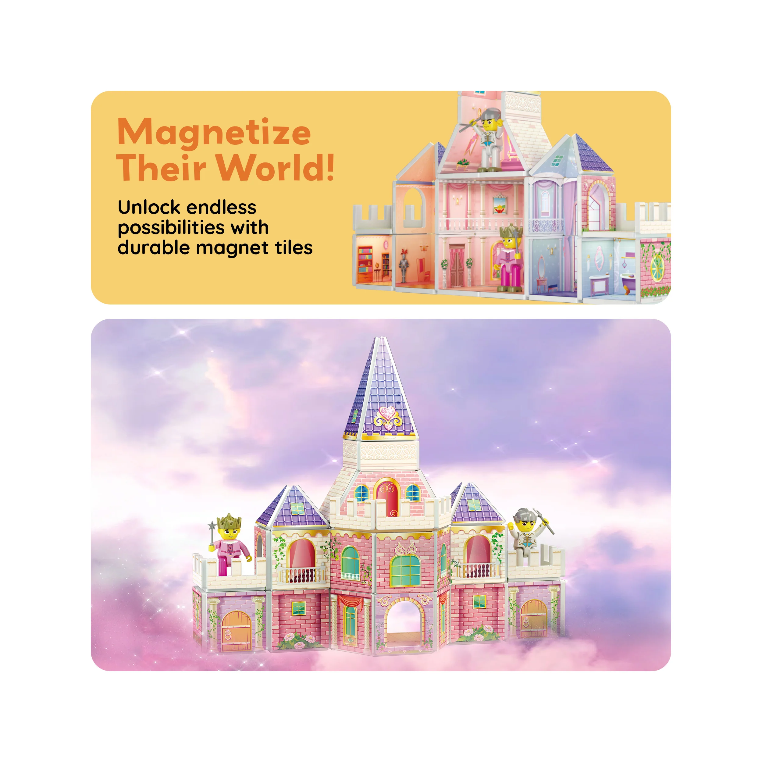 PicassoTiles 60pc Magnetic Tile Princess Castle Set - Image 7