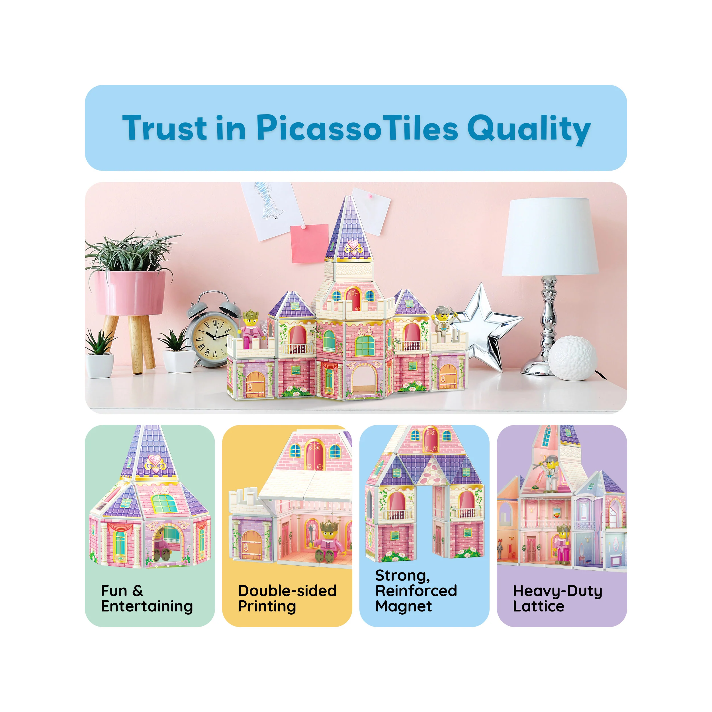 PicassoTiles 60pc Magnetic Tile Princess Castle Set - Image 8