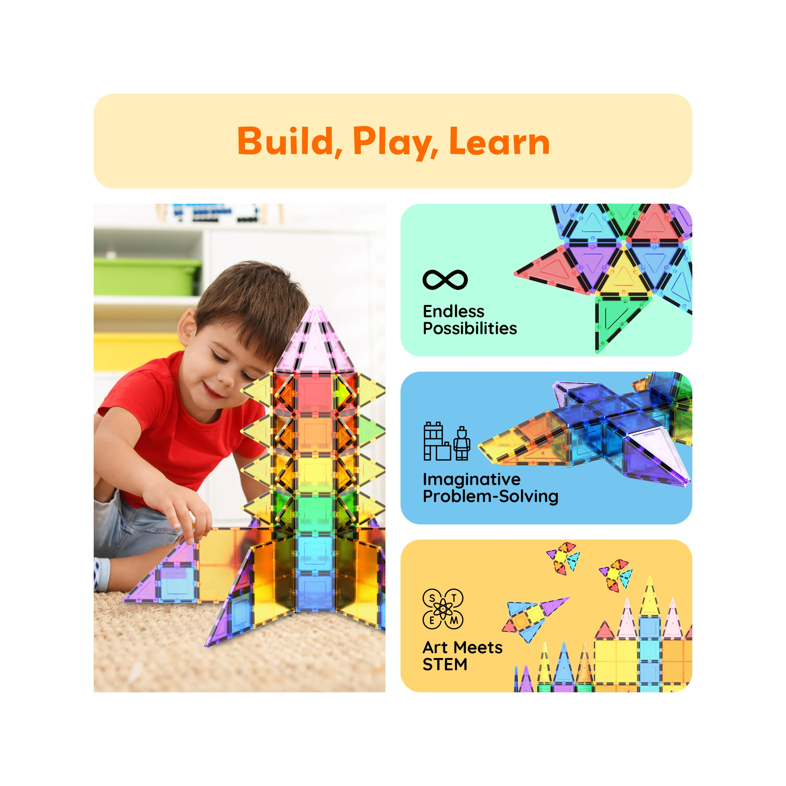 PicassoTiles 61pc Magnetic Tile Classic Building Set - Image 4