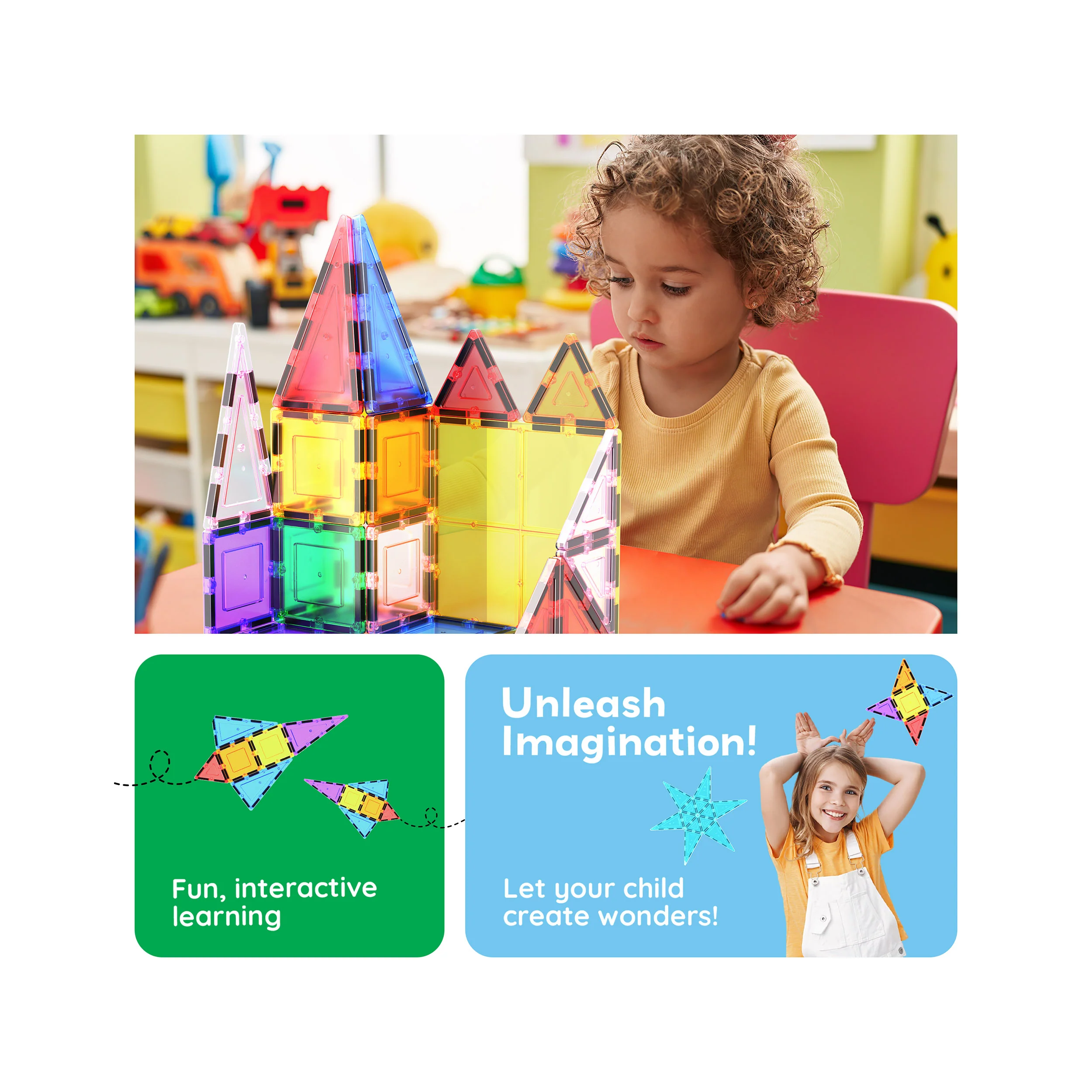 PicassoTiles 61pc Magnetic Tile Classic Building Set - Image 5