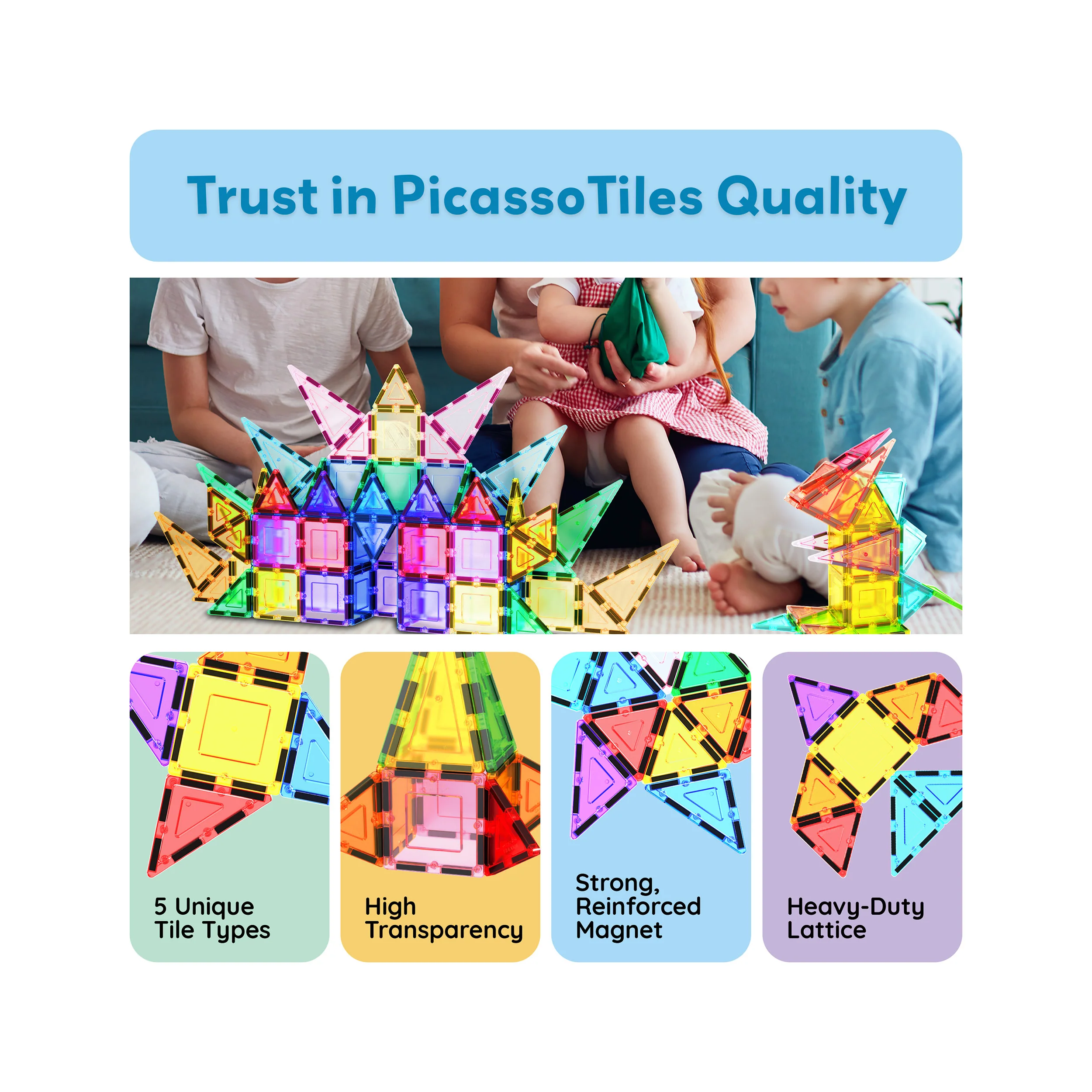 PicassoTiles 61pc Magnetic Tile Classic Building Set - Image 8