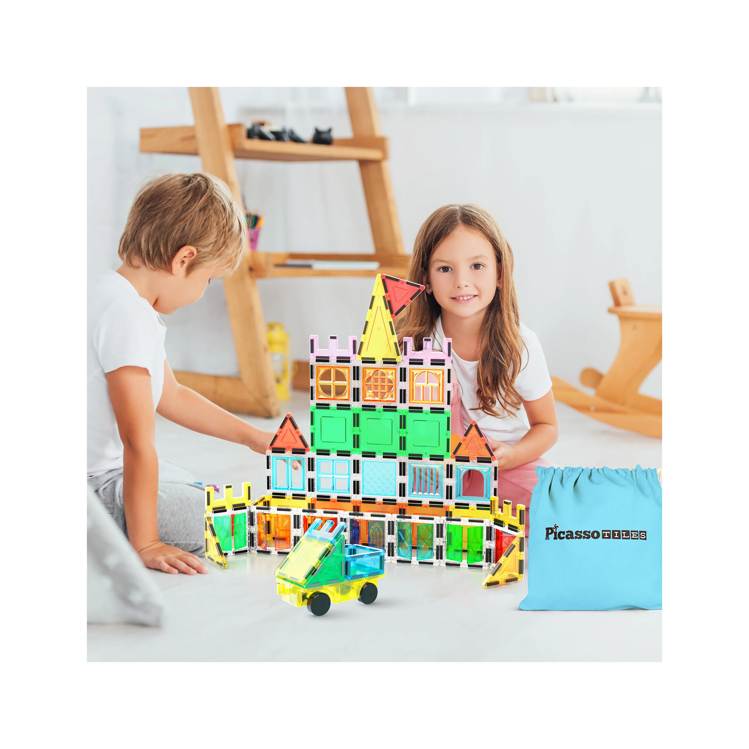 PicassoTiles 61-Piece Magnetic Building Blocks Set  STEM Toy with Storage Bag - Image 2