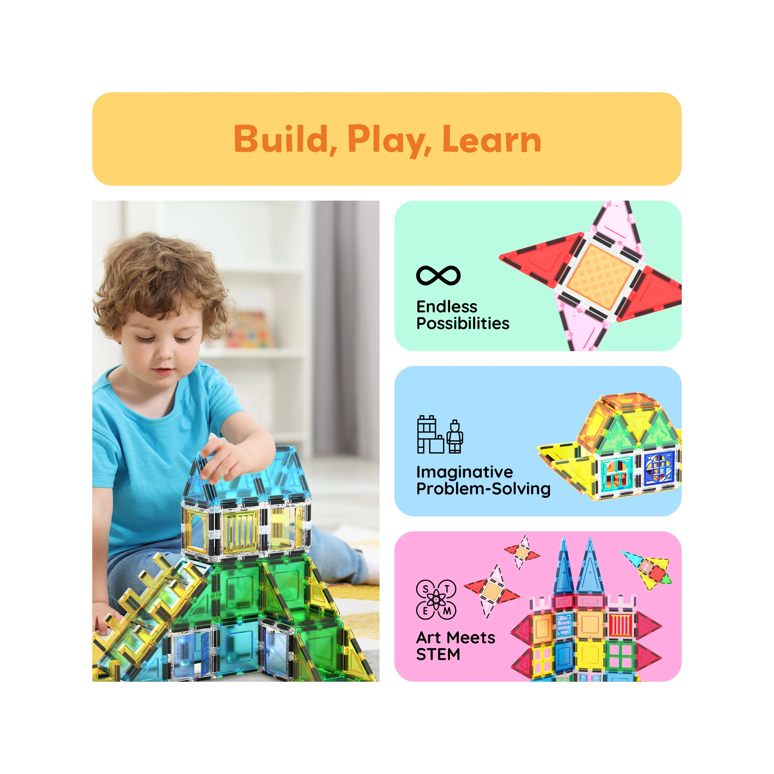 PicassoTiles 61-Piece Magnetic Building Blocks Set  STEM Toy with Storage Bag - Image 4