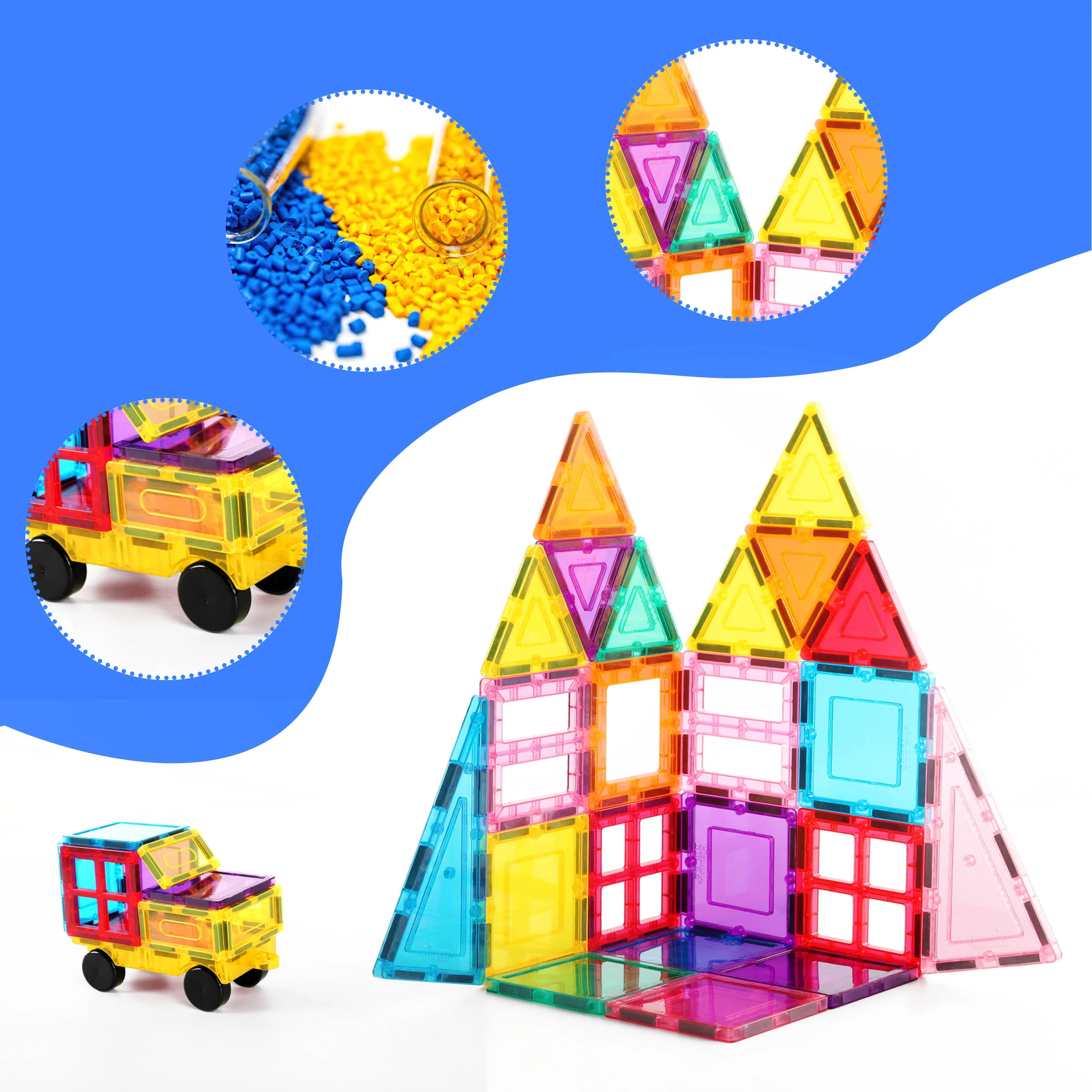 PicassoTiles Magnetic Tile Building Blocks with Car Base & Drawstring Carry Bag (61 Pieces) - Image 4