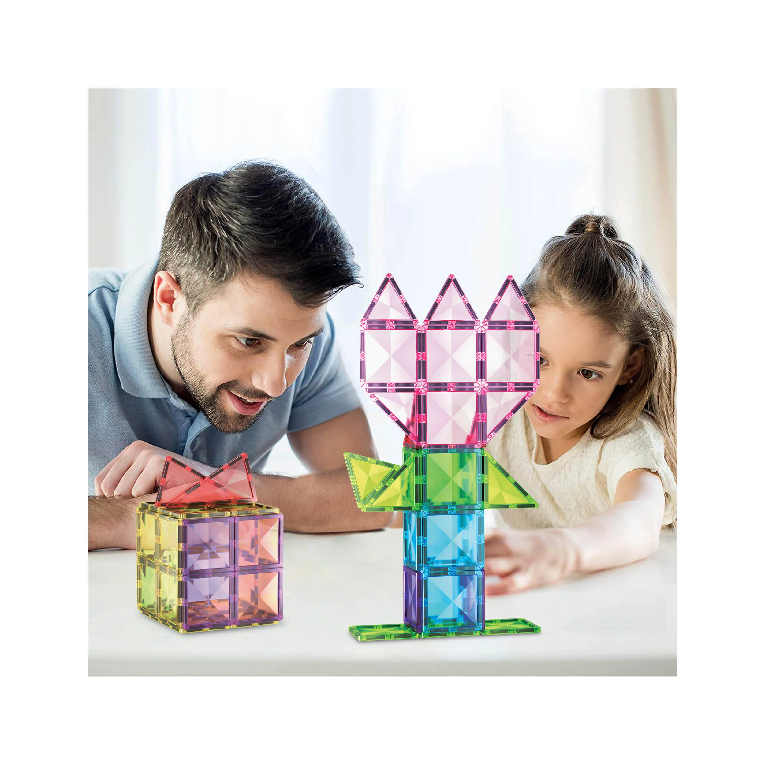 PicassoTiles Magnetic Tiles with Vehicle Base Building Block Set ( 63 Piece ) - Image 2