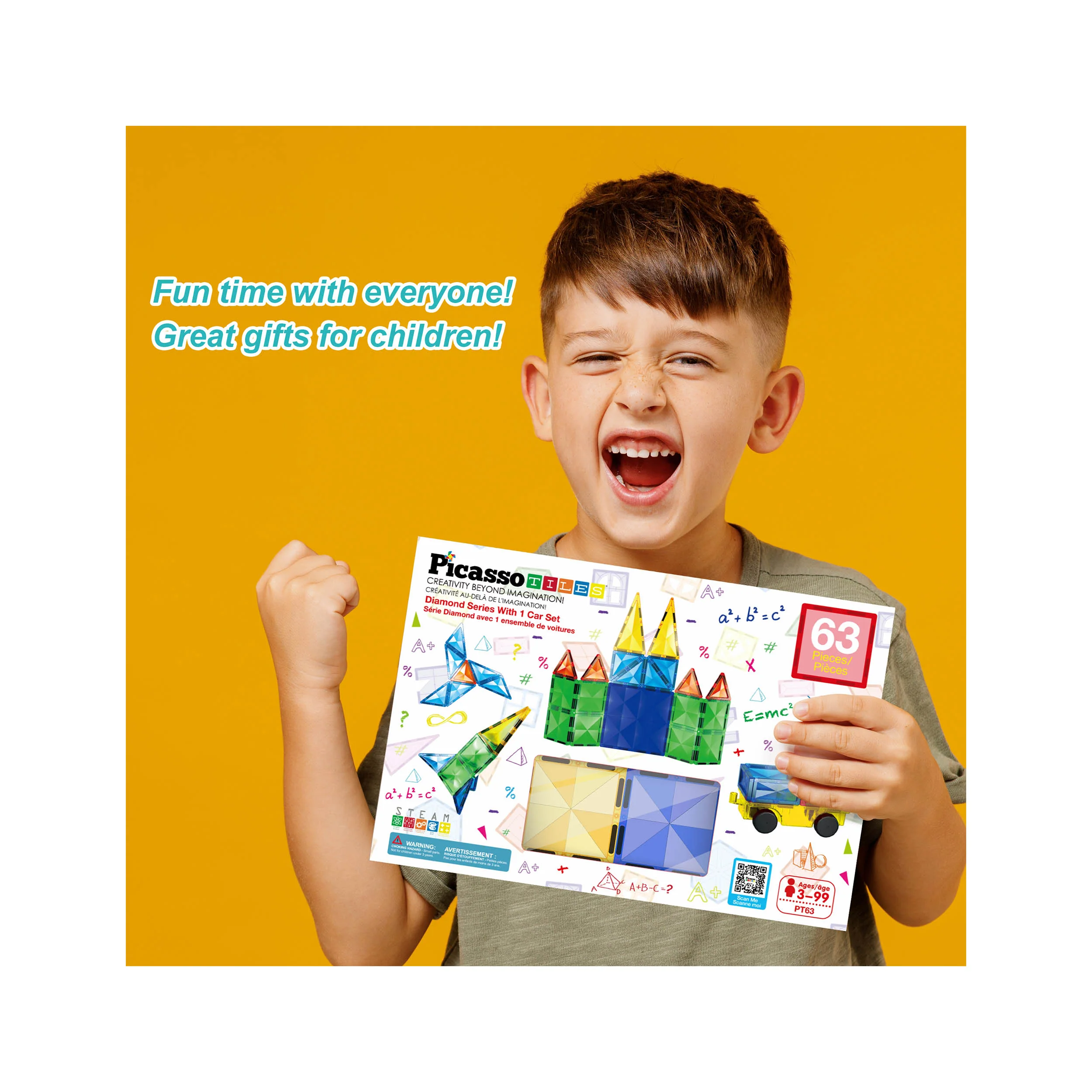 PicassoTiles Magnetic Tiles with Vehicle Base Building Block Set ( 63 Piece ) - Image 4
