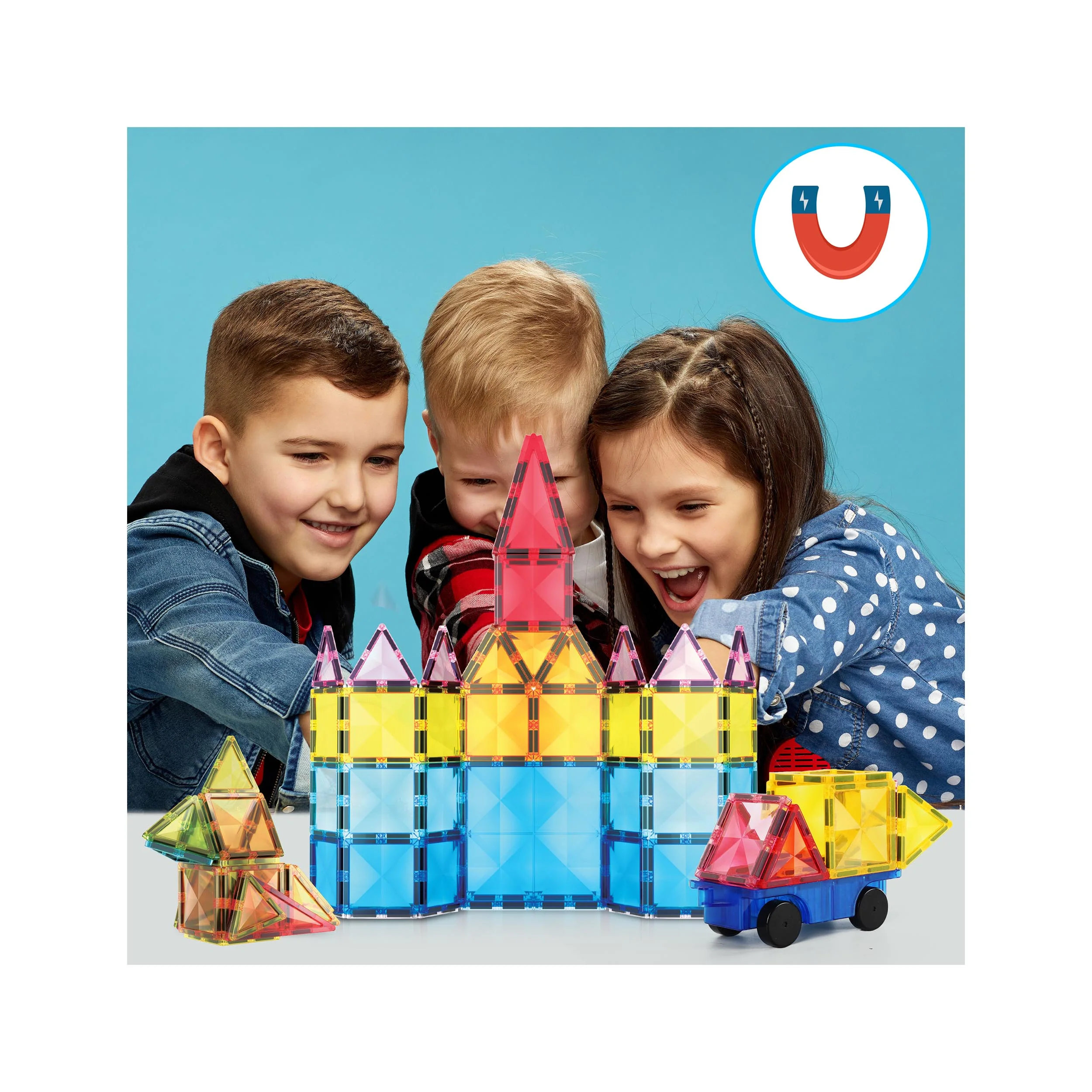 PicassoTiles Magnetic Tiles with Vehicle Base Building Block Set ( 63 Piece ) - Image 6