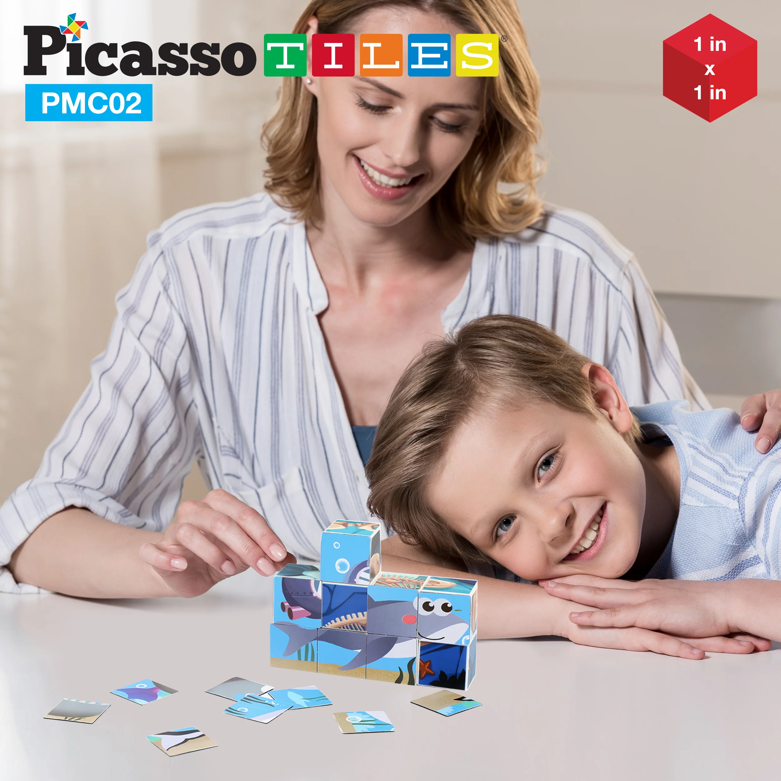 PicassoTiles 63pcs Sea Ocean Animal Magnetic Puzzle Cubes - Image 2