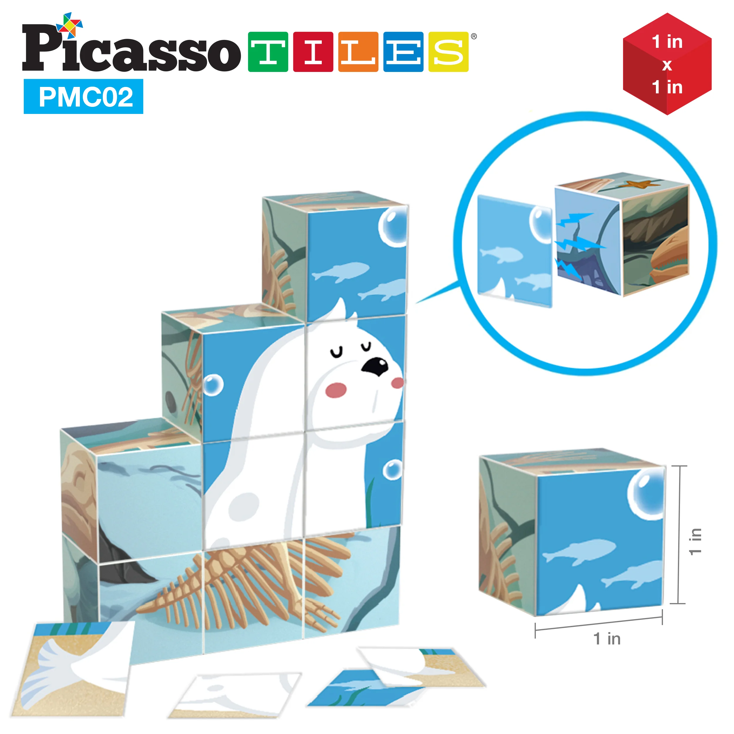 PicassoTiles 63pcs Sea Ocean Animal Magnetic Puzzle Cubes - Image 4