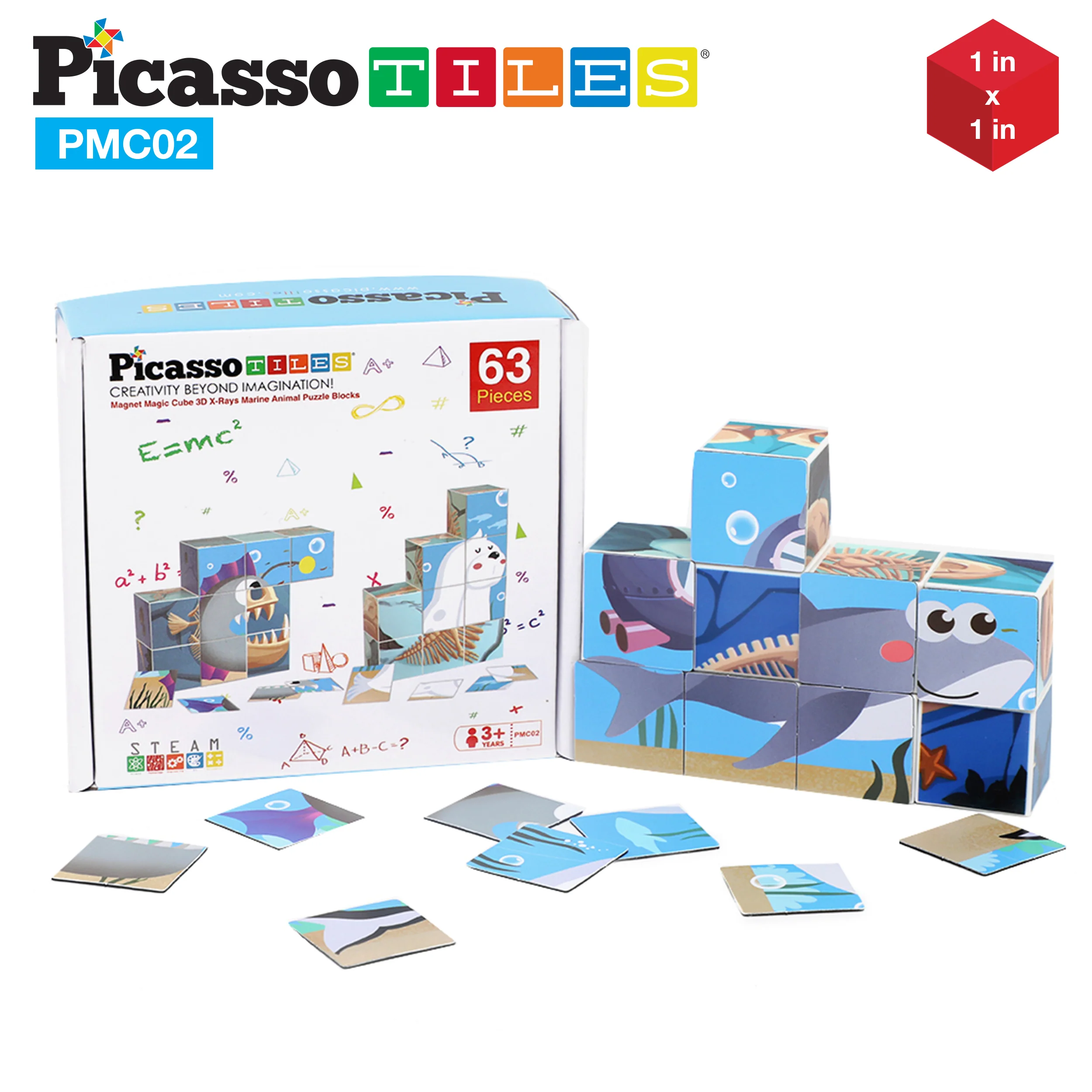 PicassoTiles 63pcs Sea Ocean Animal Magnetic Puzzle Cubes - Image 9
