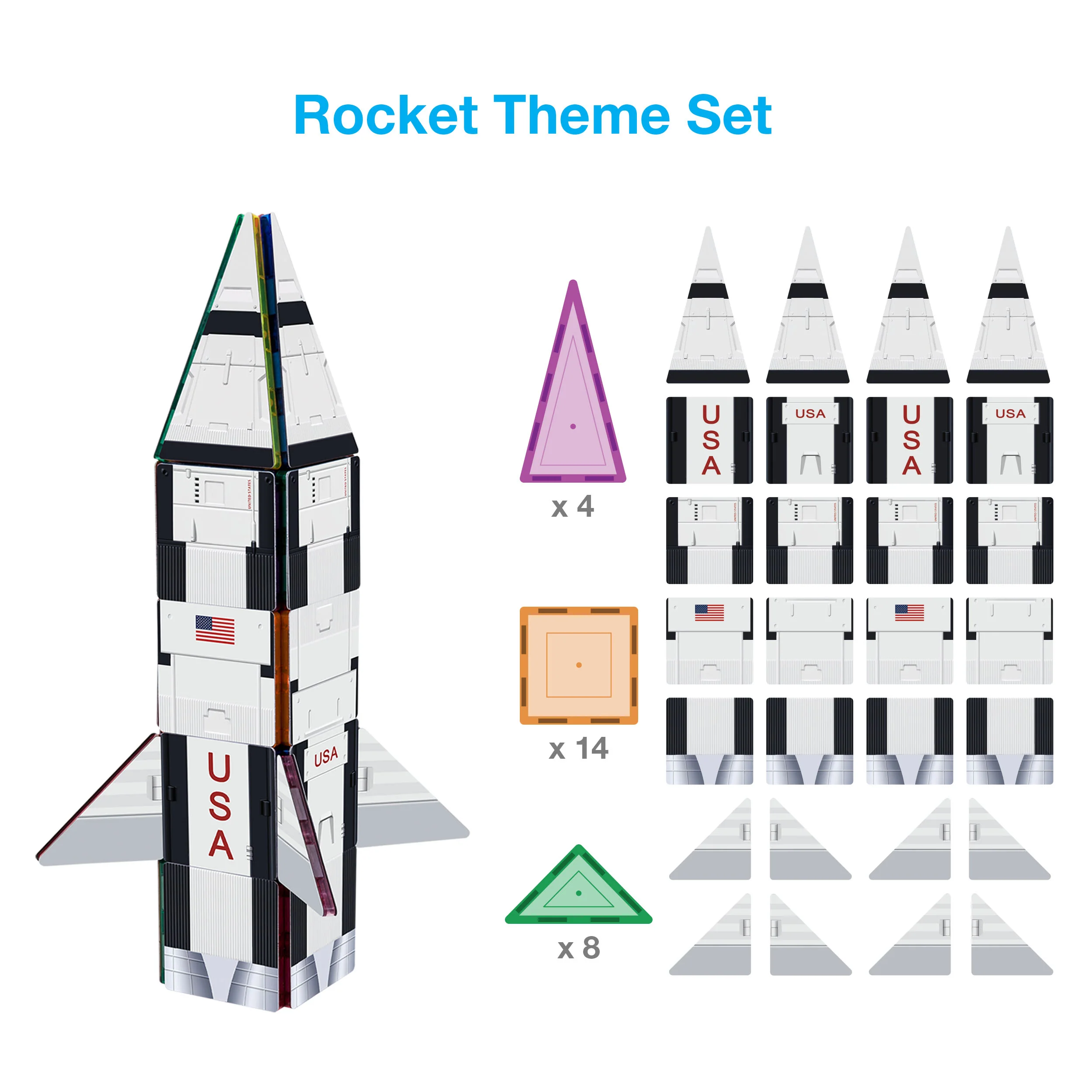 PicassoTiles 3in1 Rocket, Train, and Bus with Stick on Designs - Image 4