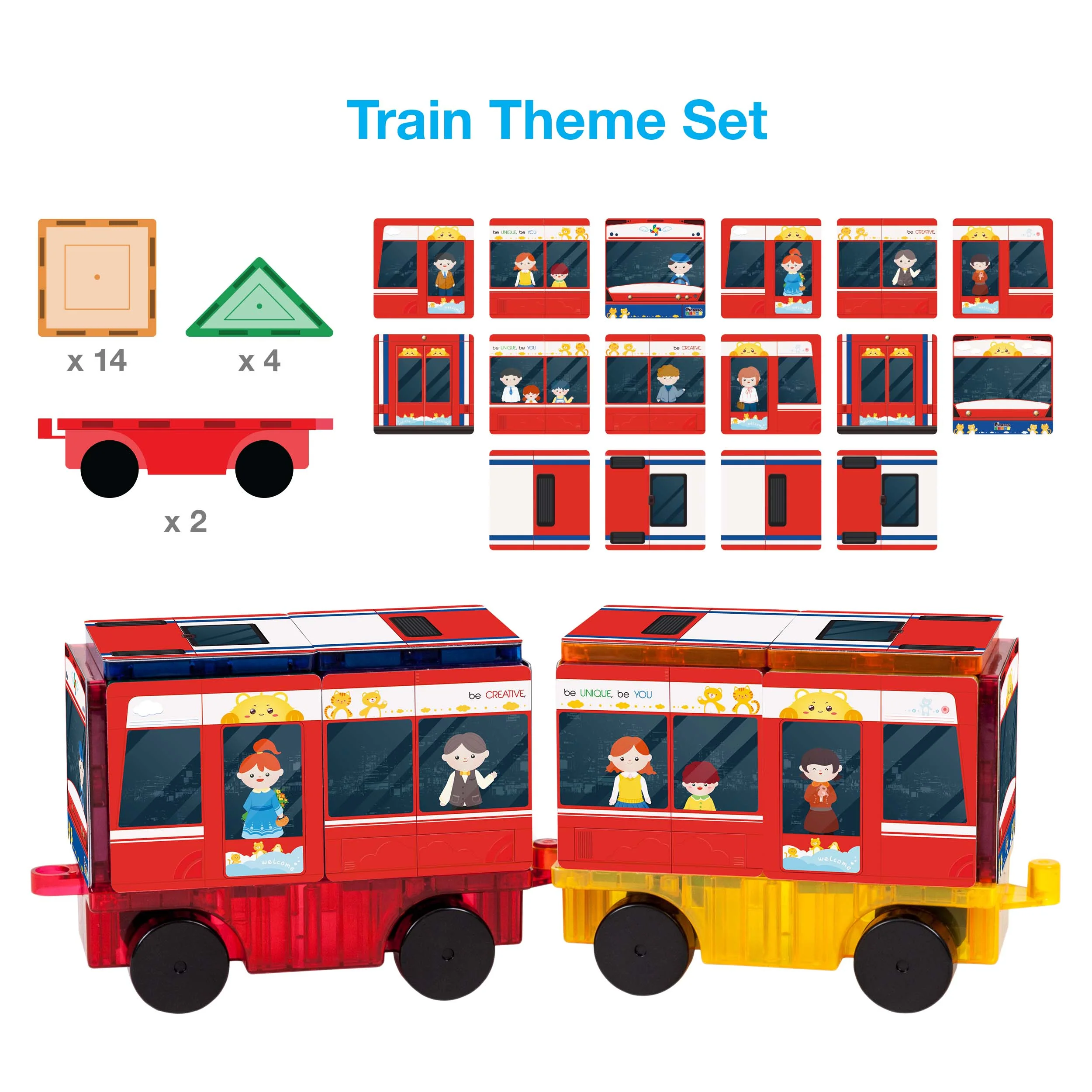 PicassoTiles 3in1 Rocket, Train, and Bus with Stick on Designs - Image 6
