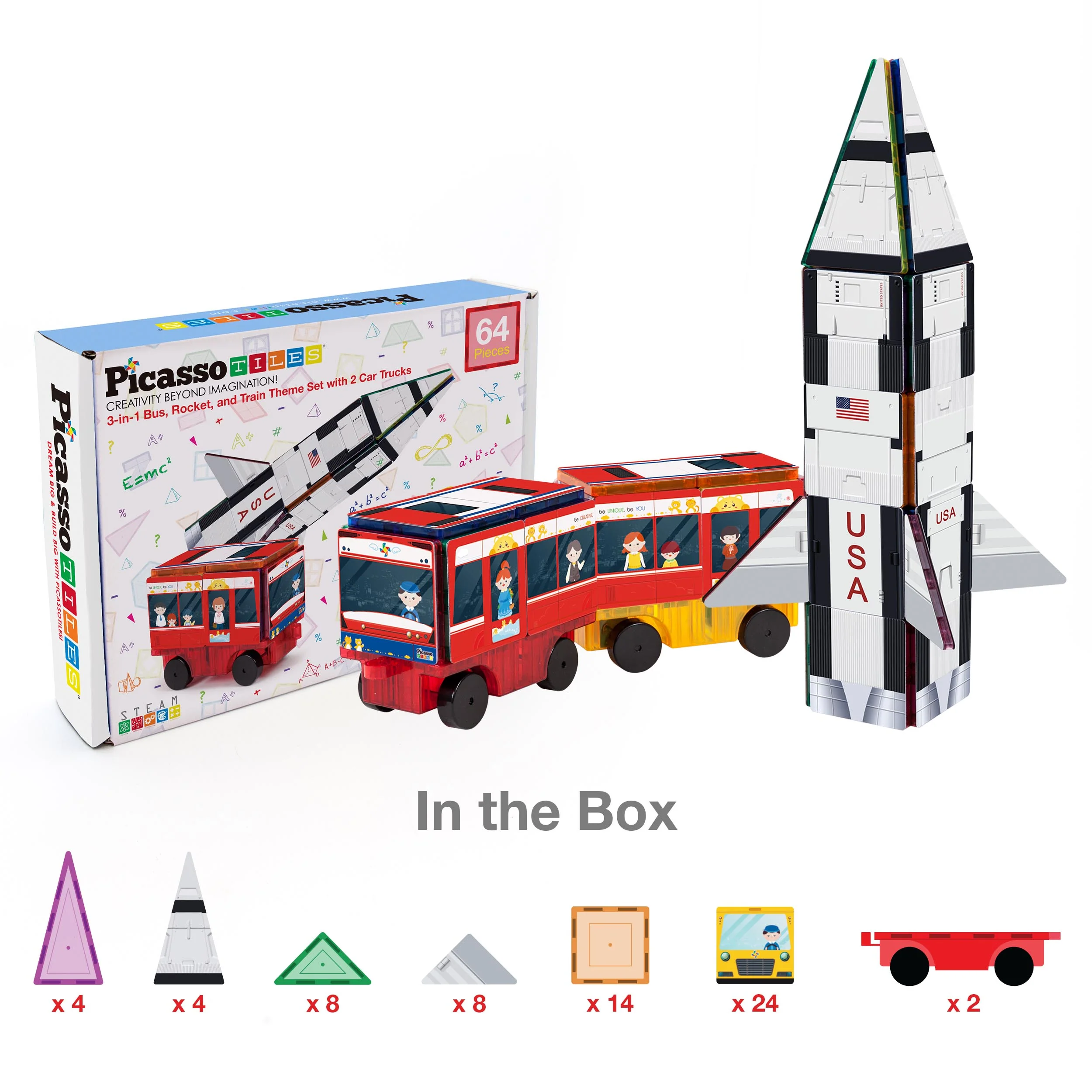 PicassoTiles 3in1 Rocket, Train, and Bus with Stick on Designs - Image 8